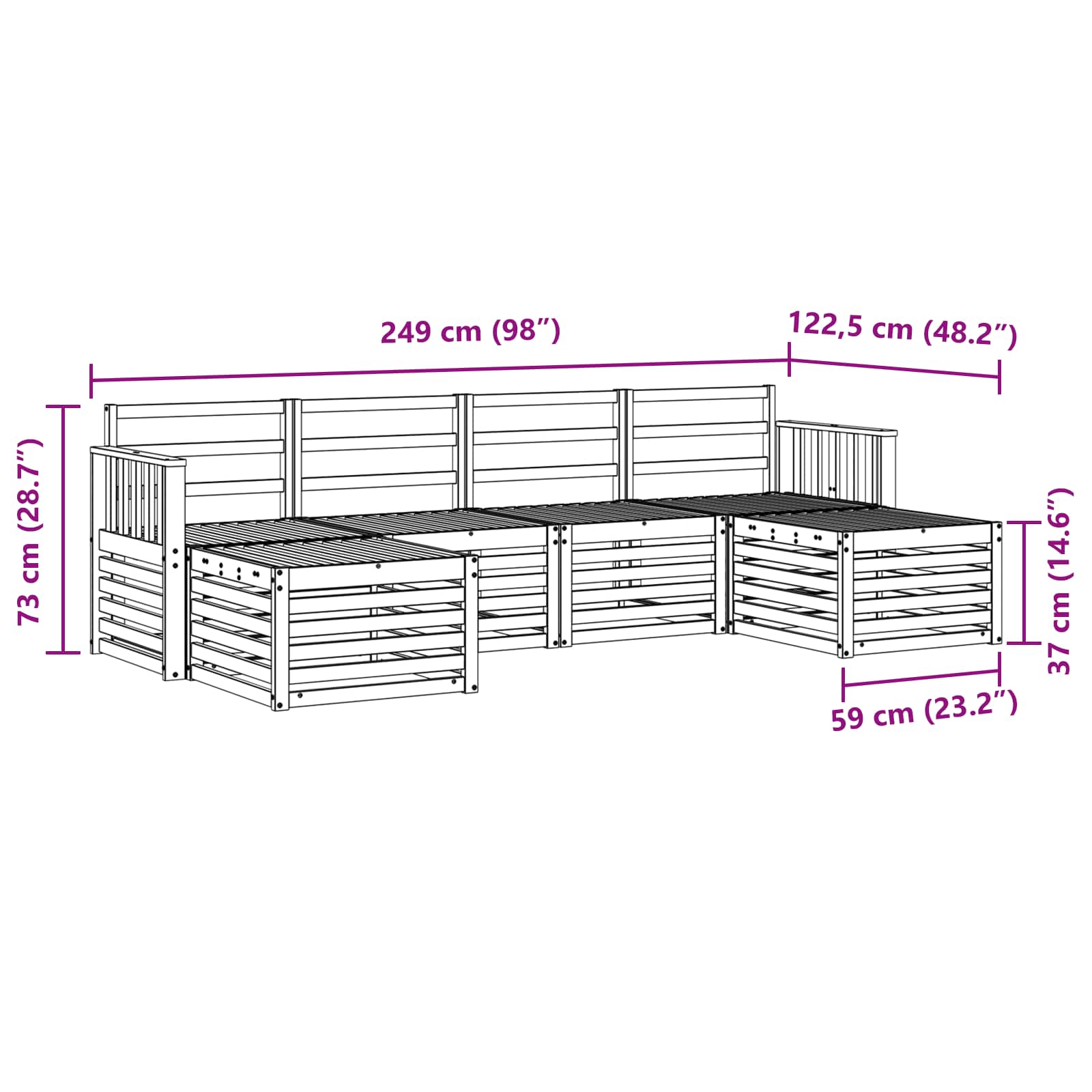 Sofasett 6 pcs Naturlig Solid akasietre vidaXL