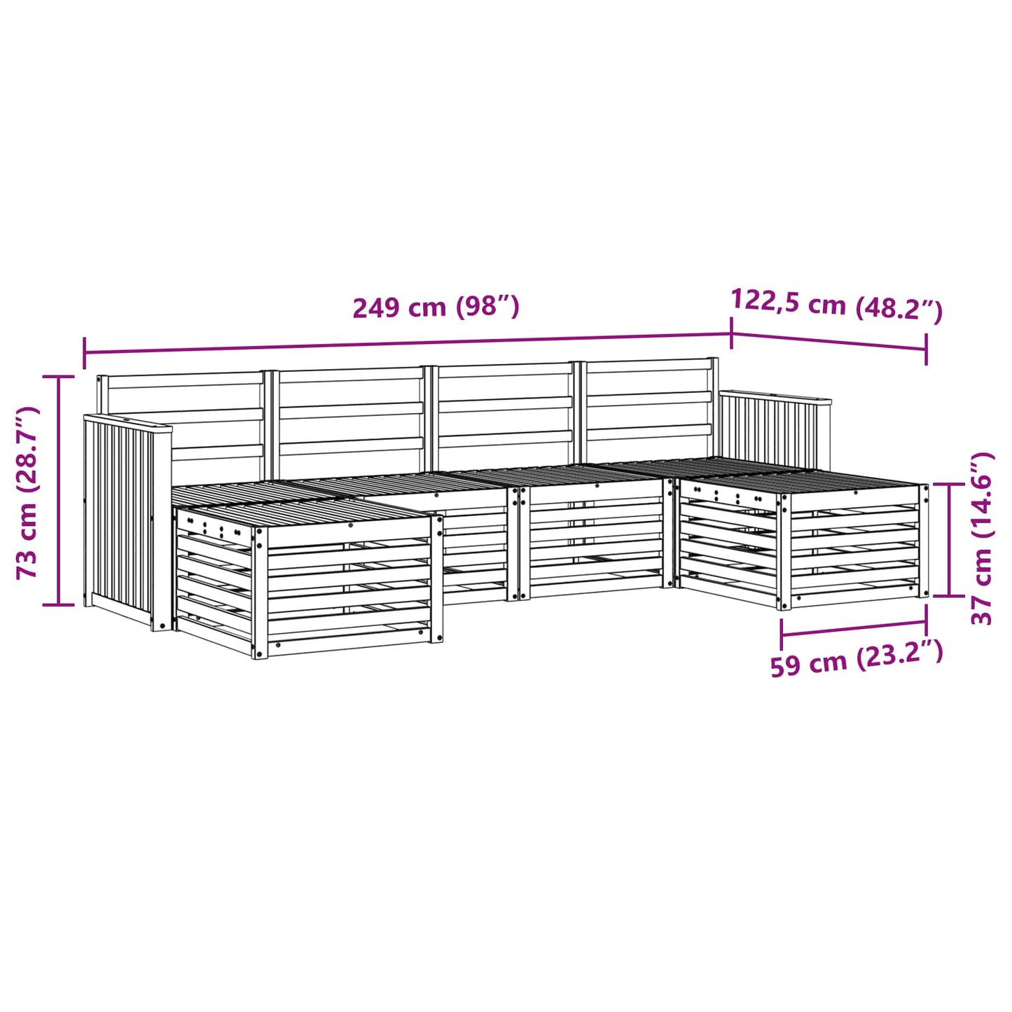 Sofasett 6 pcs Naturlig Solid akasietre vidaXL