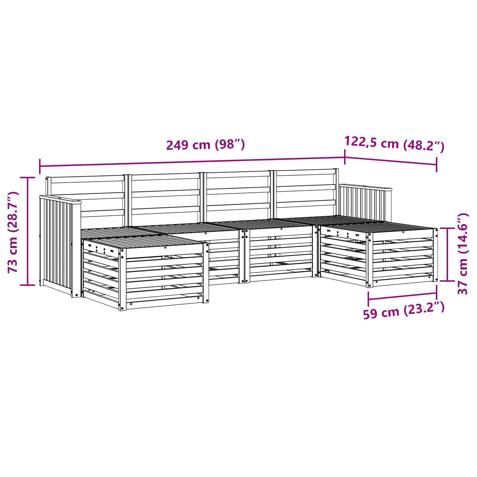 Sofasett 6 pcs Naturlig Solid akasietre vidaXL