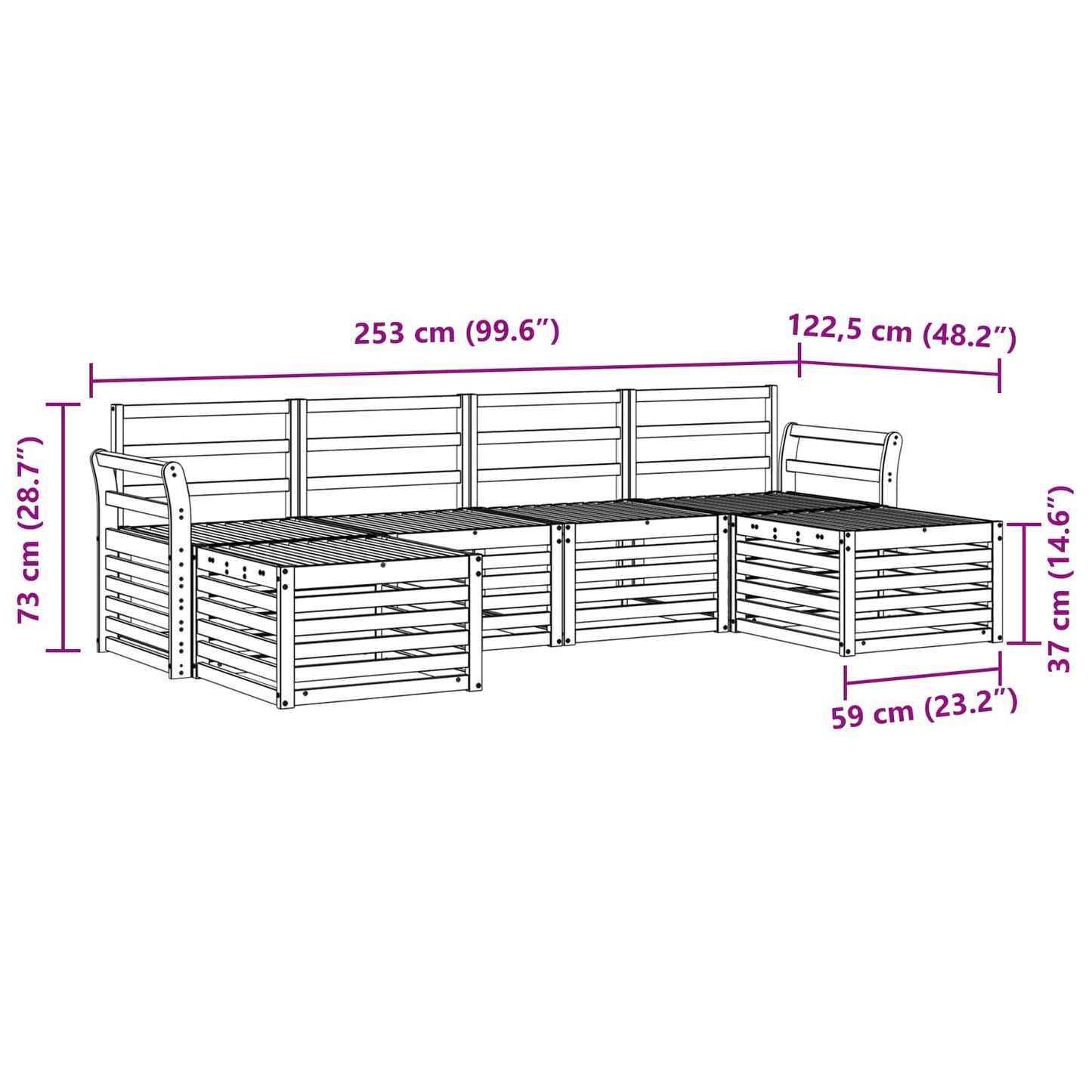 Sofasett 6 pcs Naturlig Solid akasietre vidaXL