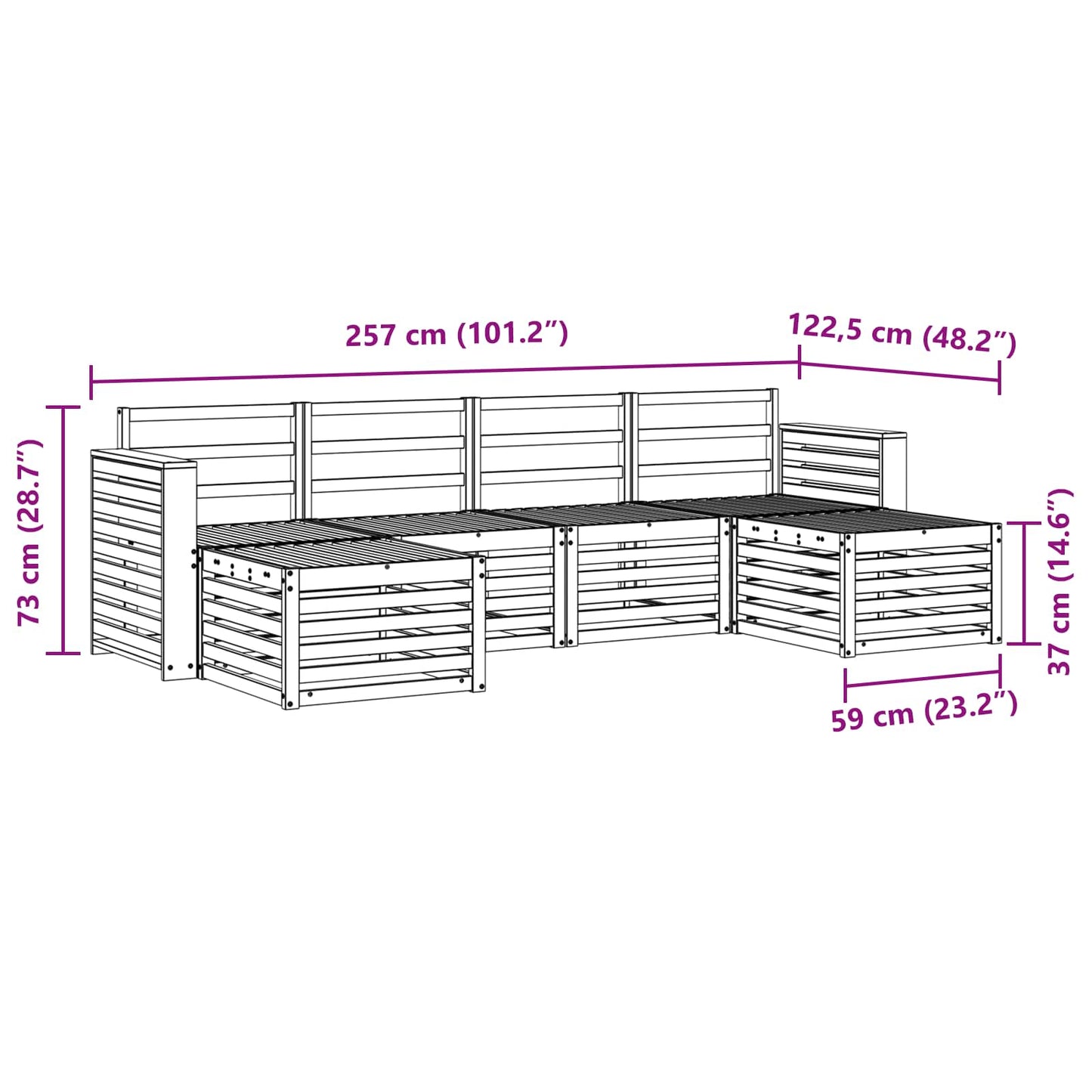 Sofasett 6 pcs Naturlig Solid akasietre vidaXL