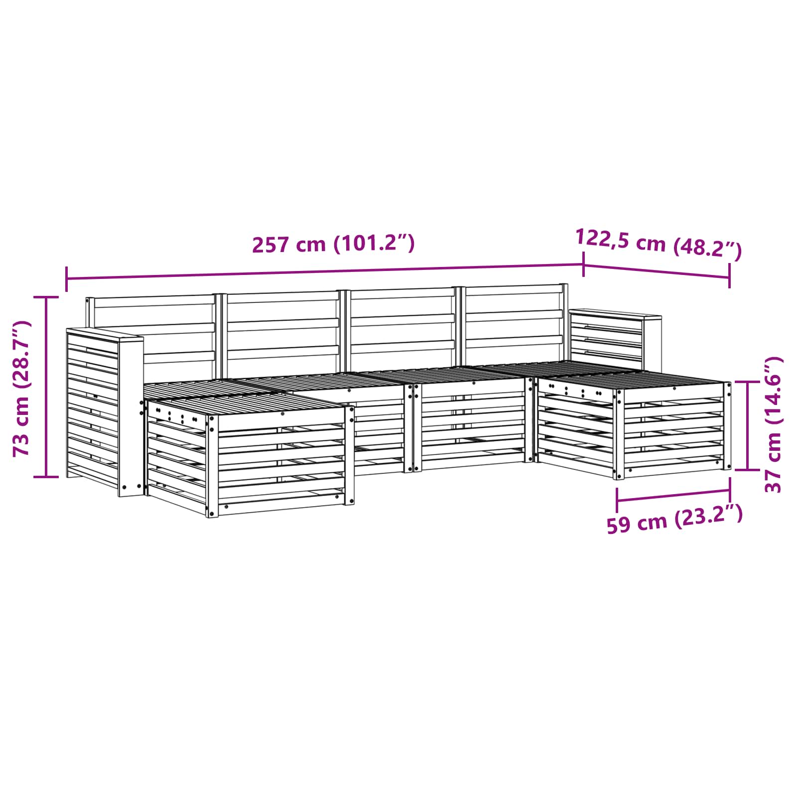 Sofasett 6 pcs Naturlig Solid akasietre vidaXL