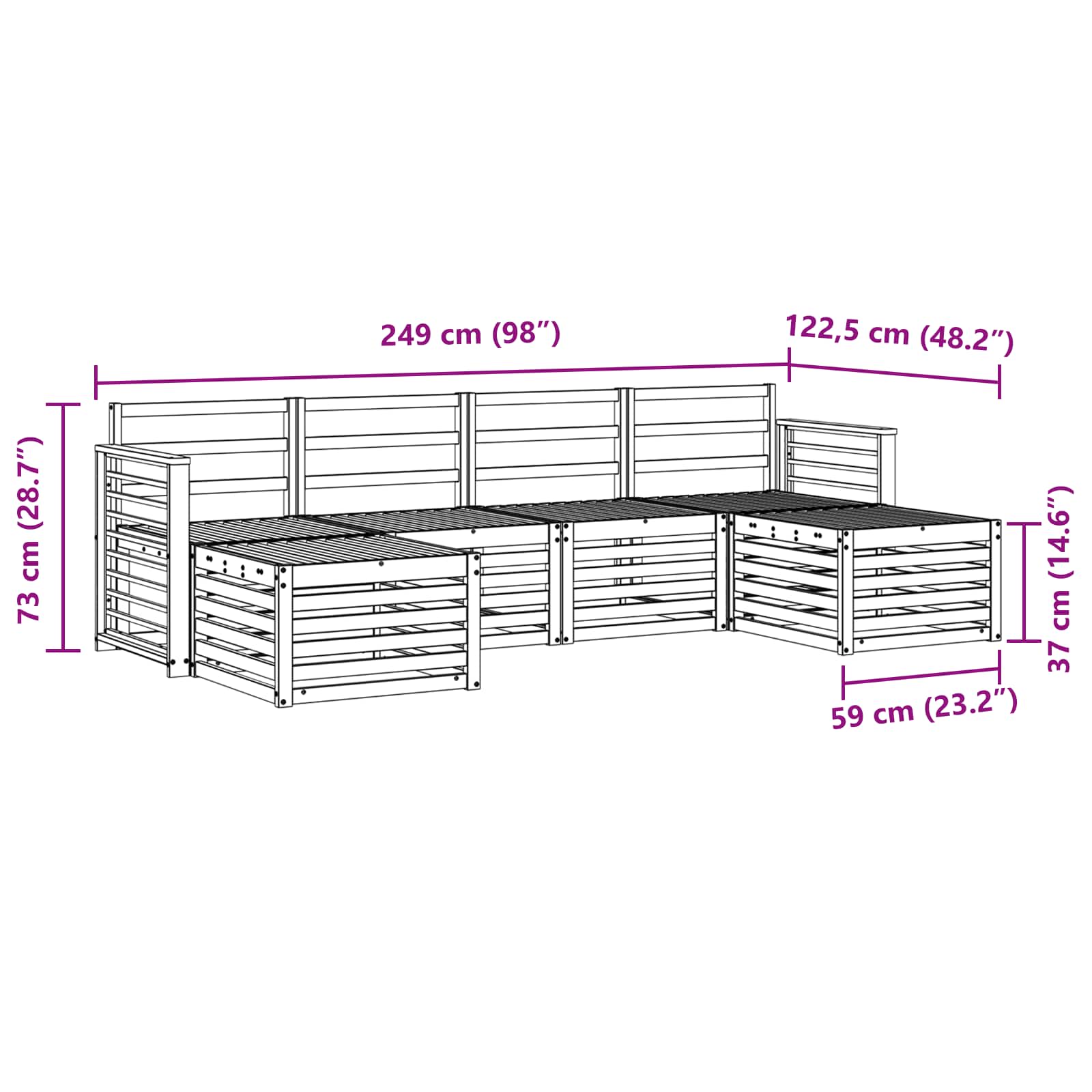 Sofasett 6 pcs Naturlig Solid akasietre vidaXL
