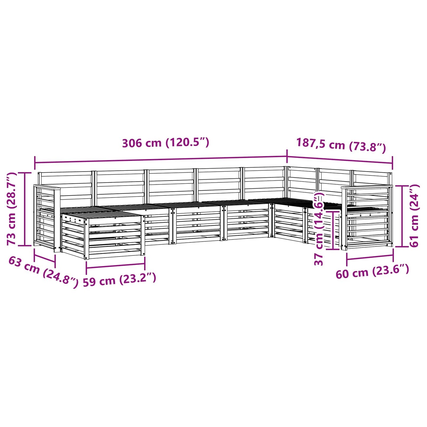 Sofasett 8 pcs Naturlig Solid akasietre vidaXL