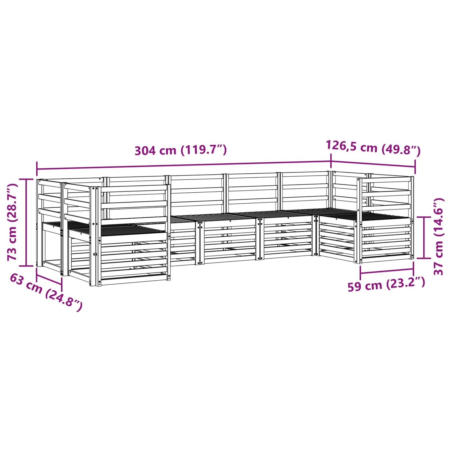 Seksjonssofa Sett 7 pcs Naturlig