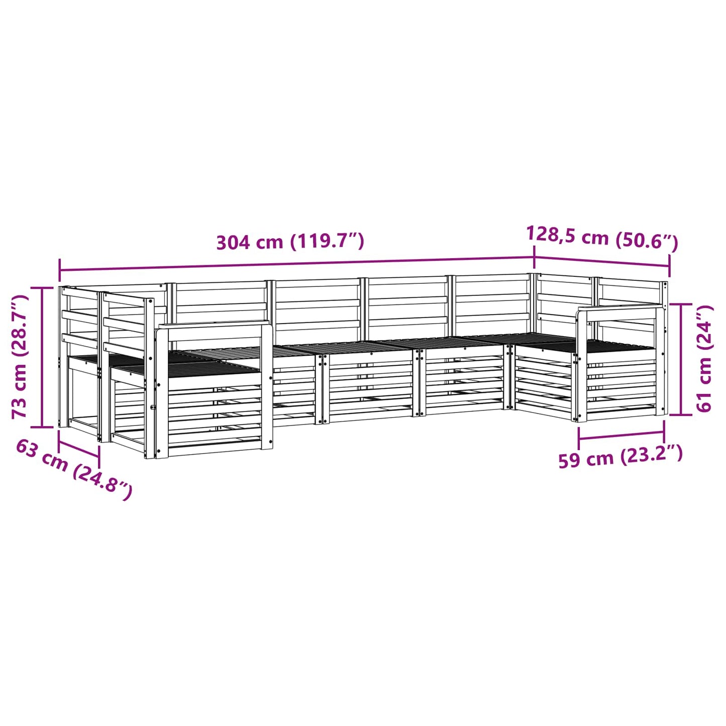 Seksjonssofa Sett 7 pcs Naturlig