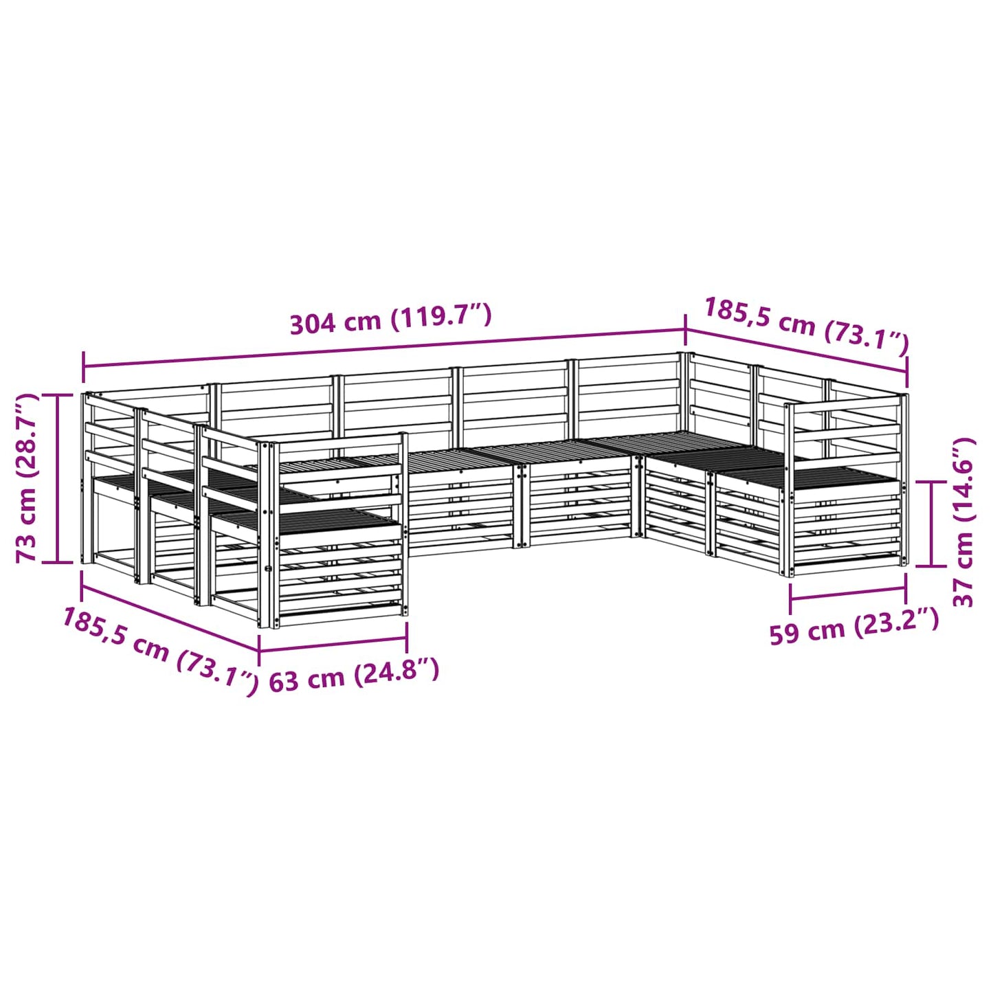 Seksjonssofa Sett 9 pcs Naturlig