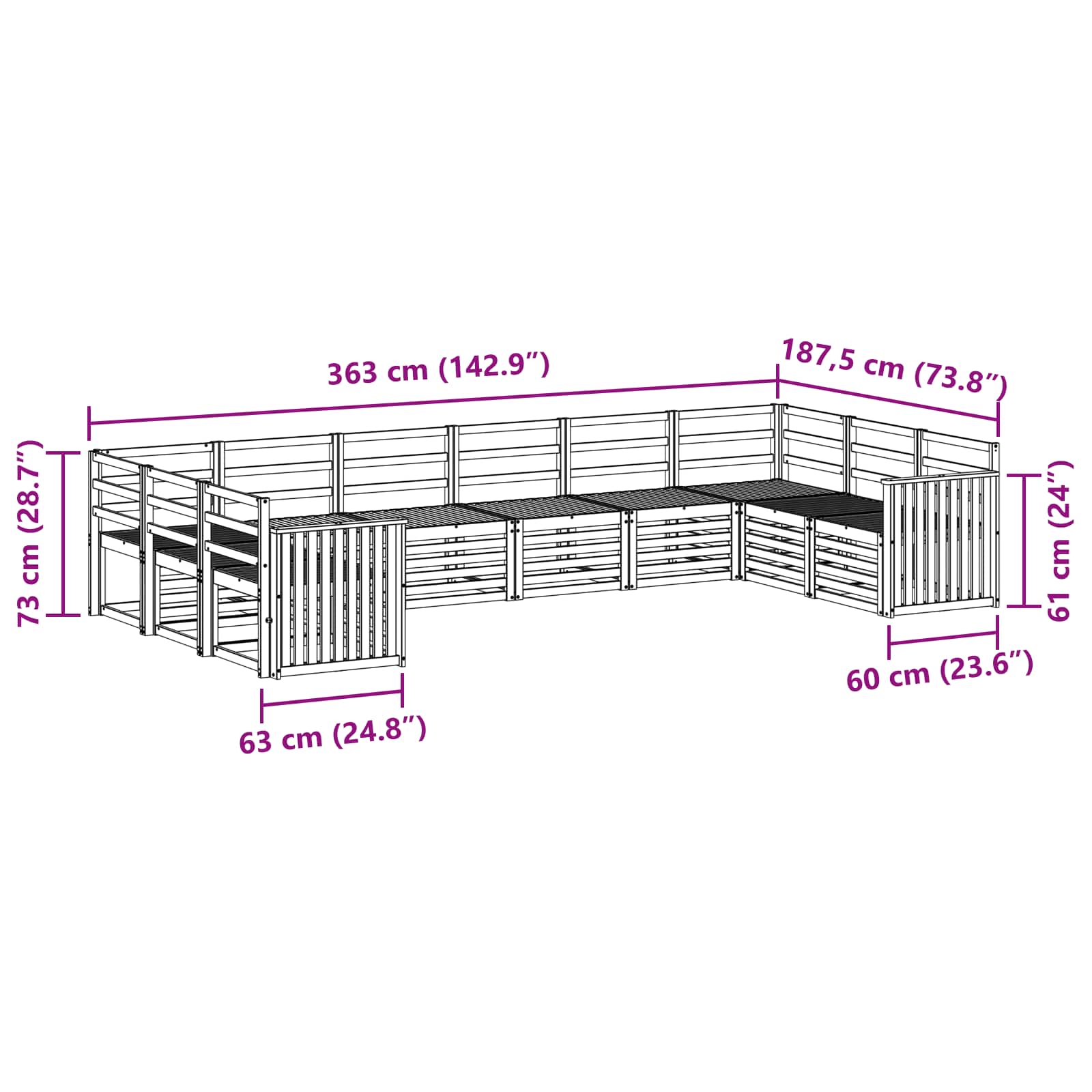Sofasett 10 pcs Naturlig Solid akasietre vidaXL