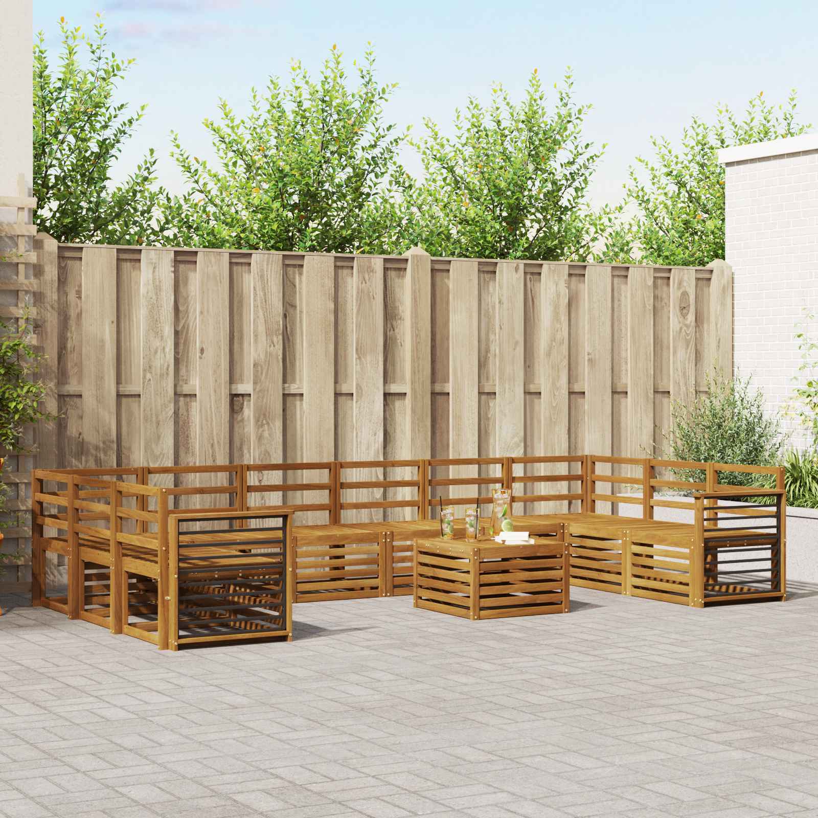 Sofasett 11 pcs Naturlig Solid akasietre vidaXL
