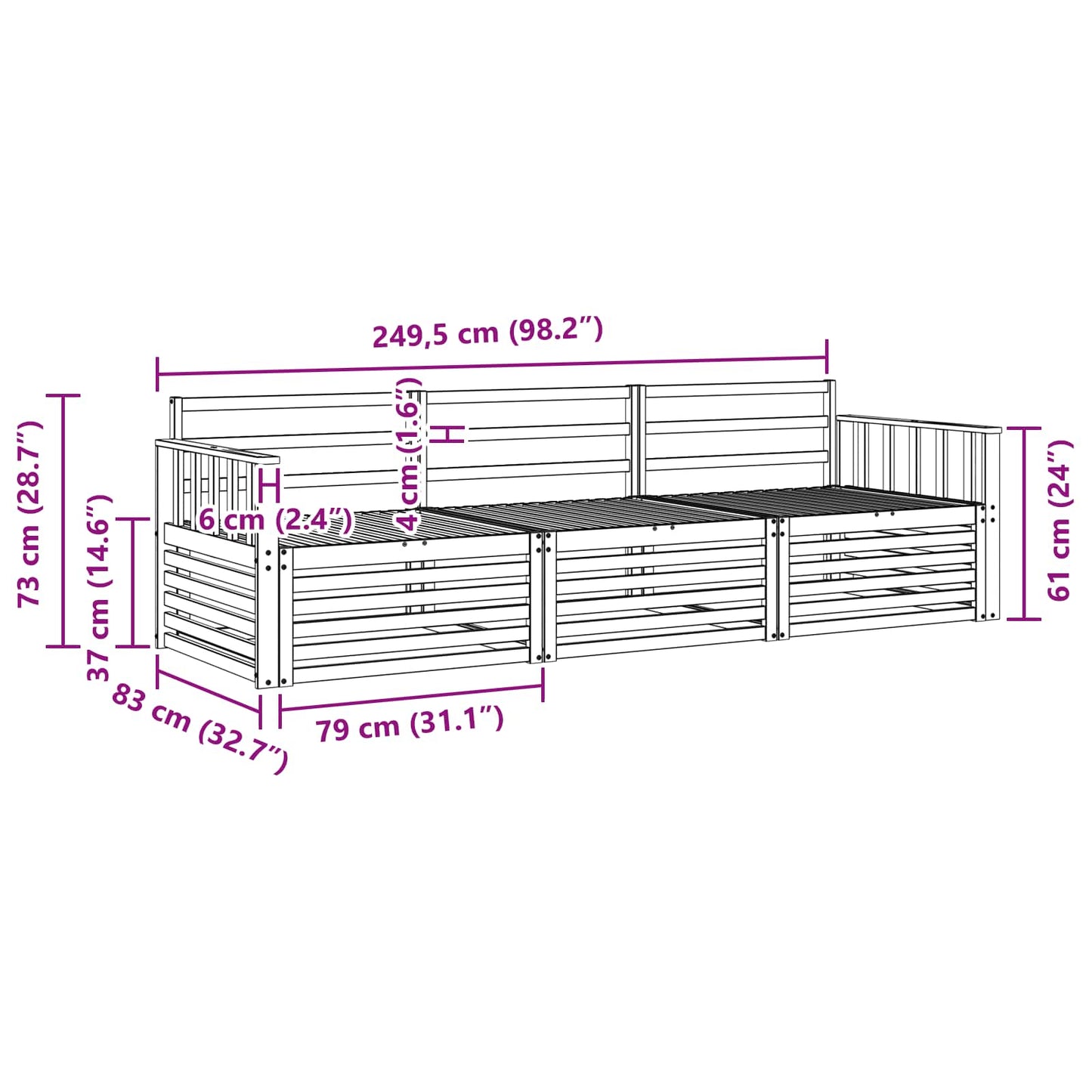 Utendørs sofa-sett 3 pcs Naturlig vidaXL