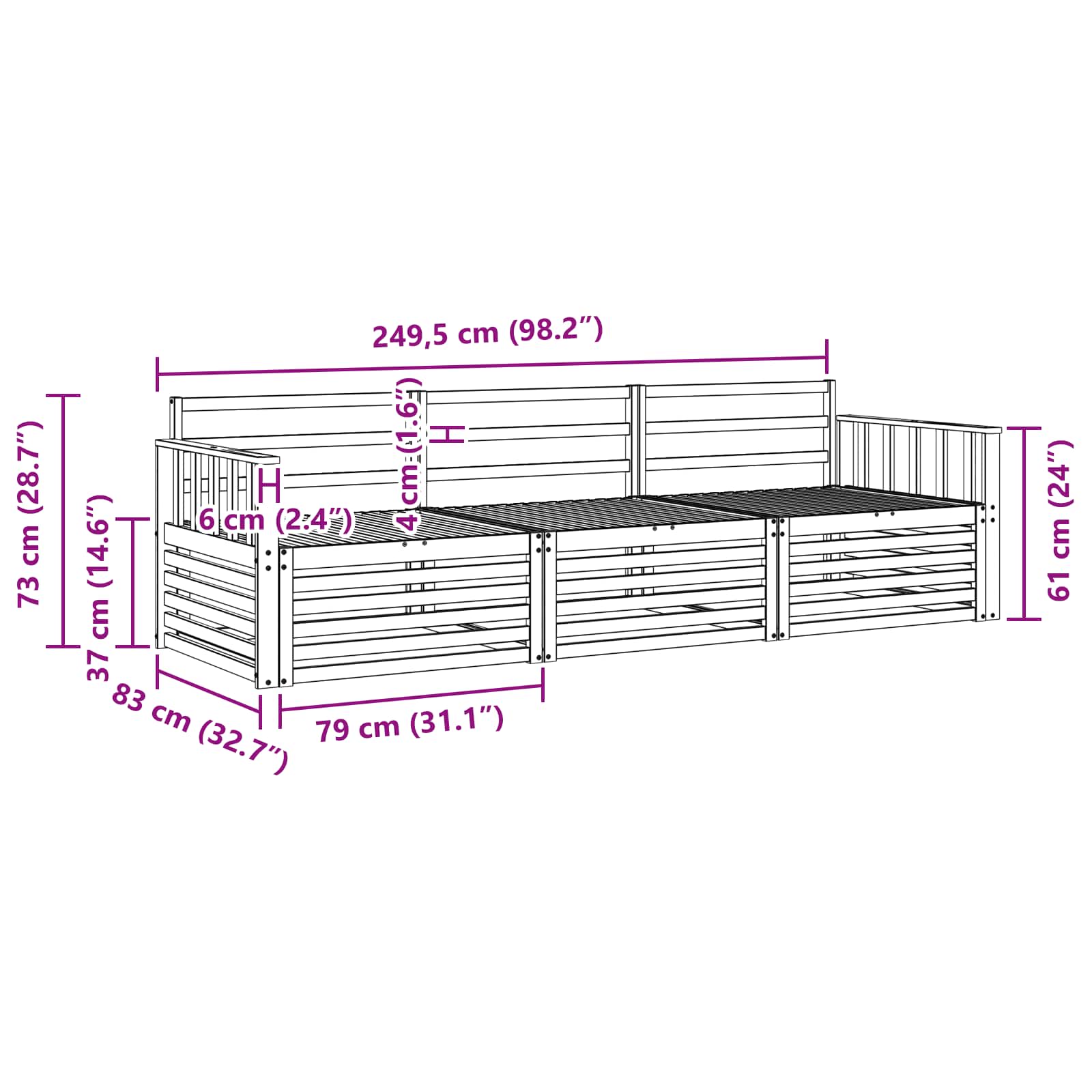 Utendørs sofa-sett 3 pcs Naturlig vidaXL