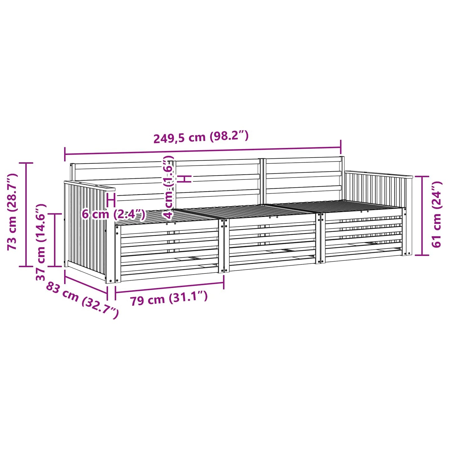 Utendørs sofa-sett 3 pcs Naturlig vidaXL