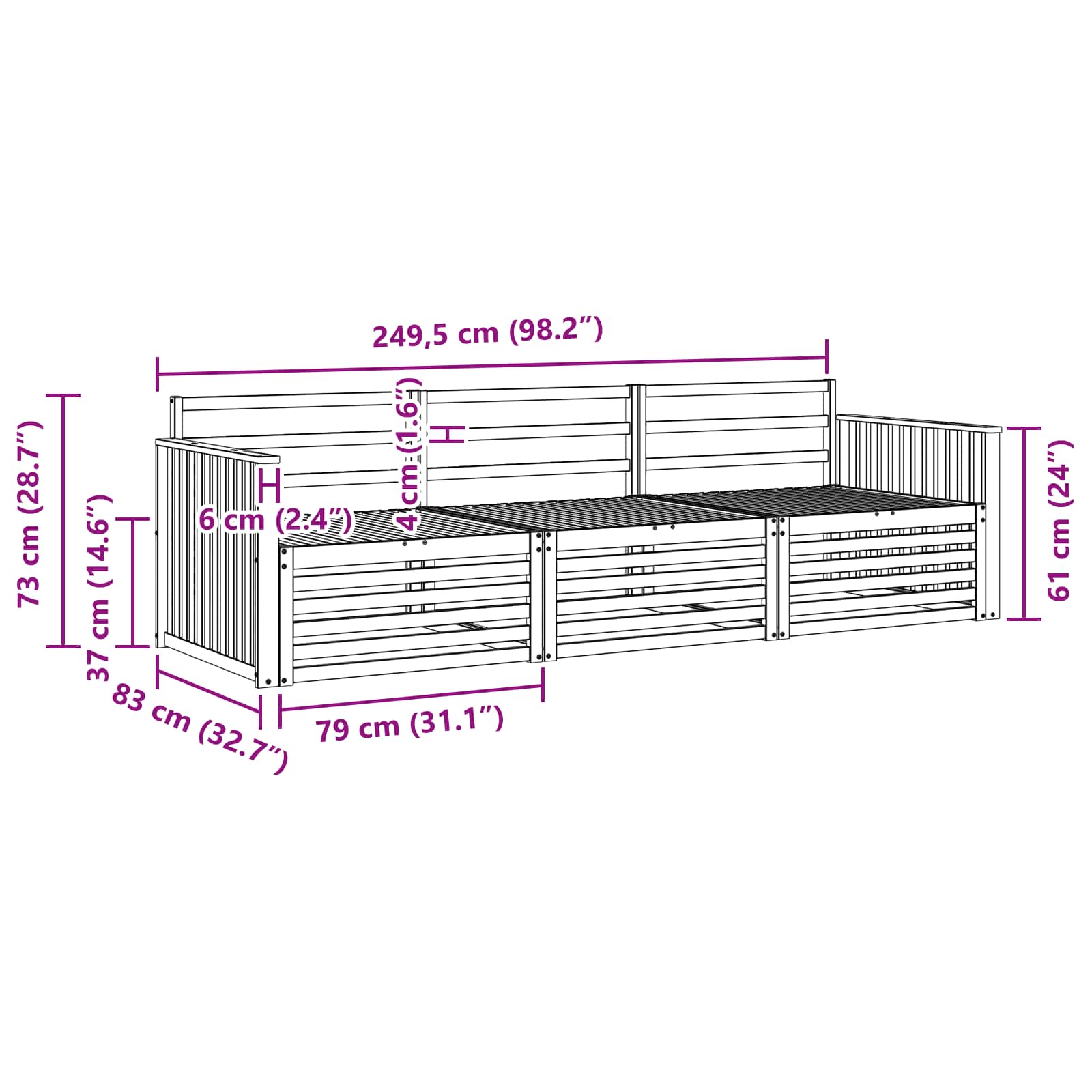 Utendørs sofa-sett 3 pcs Naturlig vidaXL