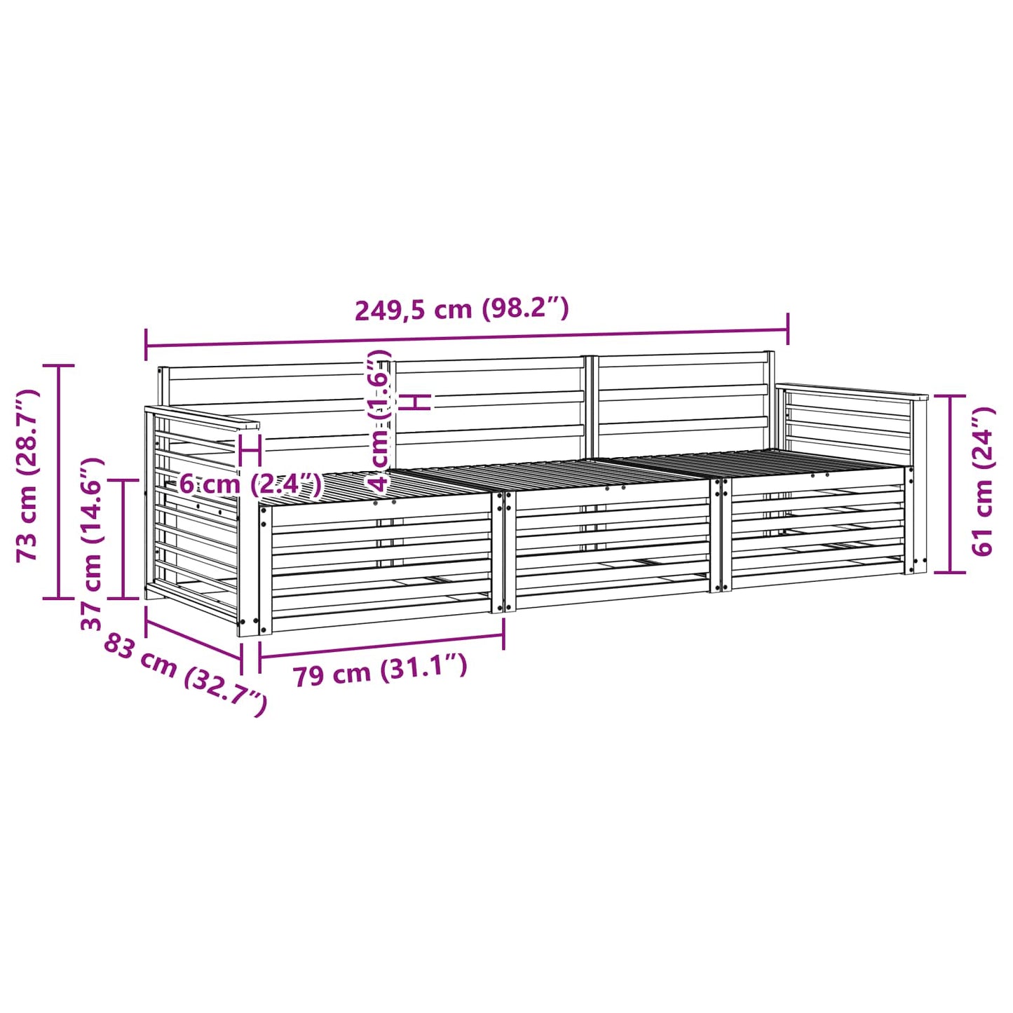 Utendørs sofa-sett 3 pcs Naturlig vidaXL