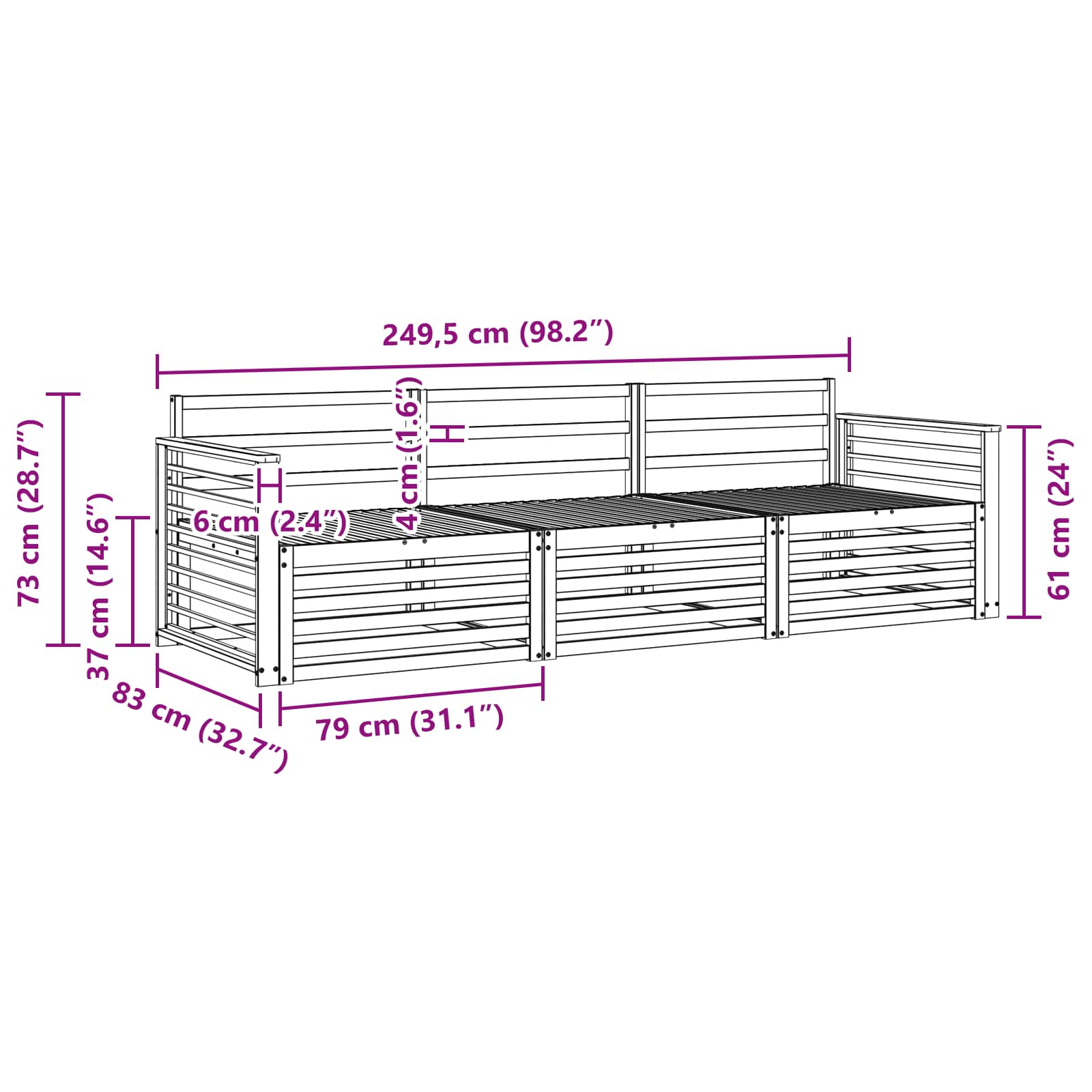 Utendørs sofa-sett 3 pcs Naturlig vidaXL