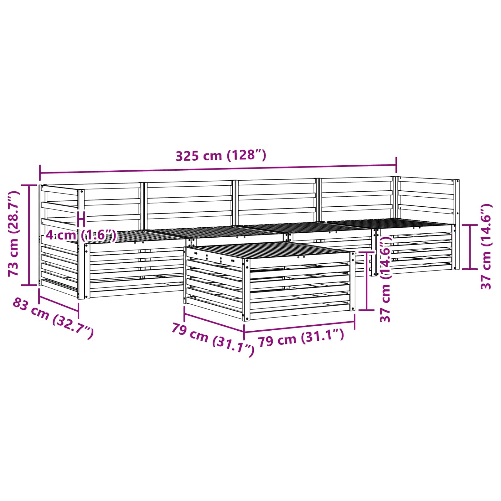 Utendørs sofa-sett 5 pcs Naturlig vidaXL
