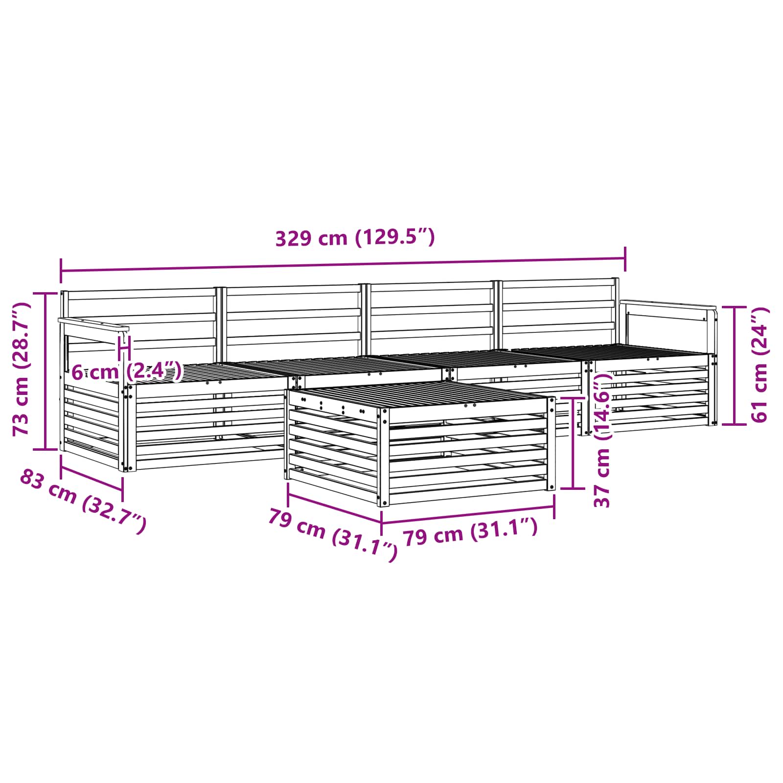 Utendørs sofa-sett 5 pcs Naturlig vidaXL