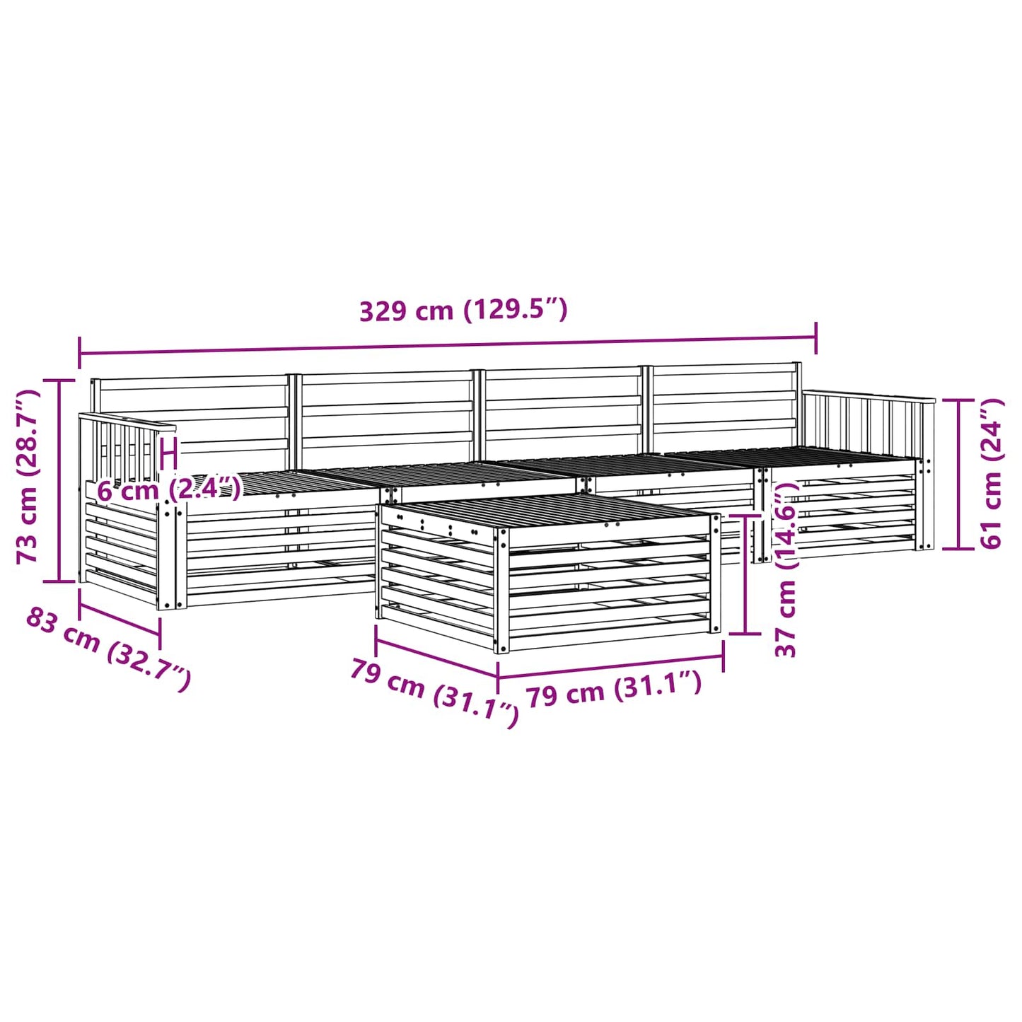 Utendørs sofa-sett 5 pcs Naturlig vidaXL