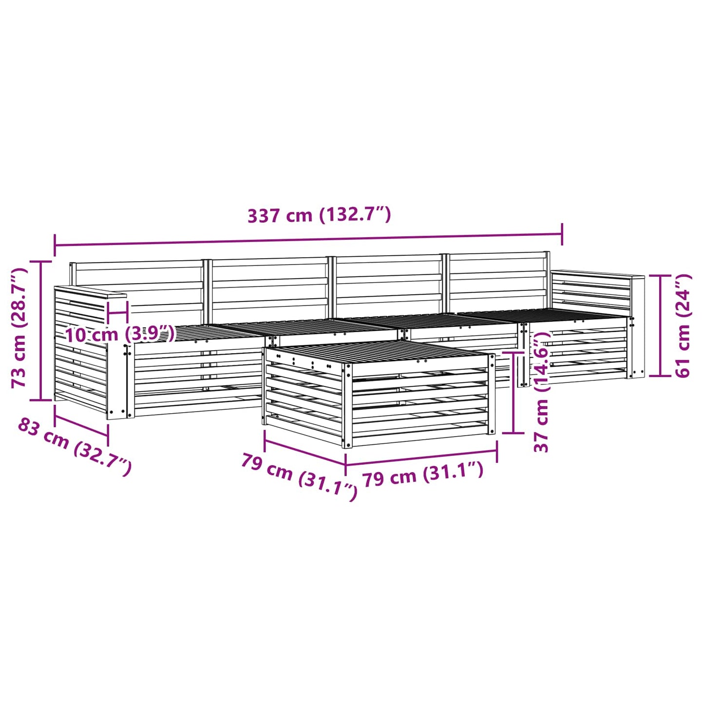 Utendørs sofa-sett 5 pcs Naturlig vidaXL