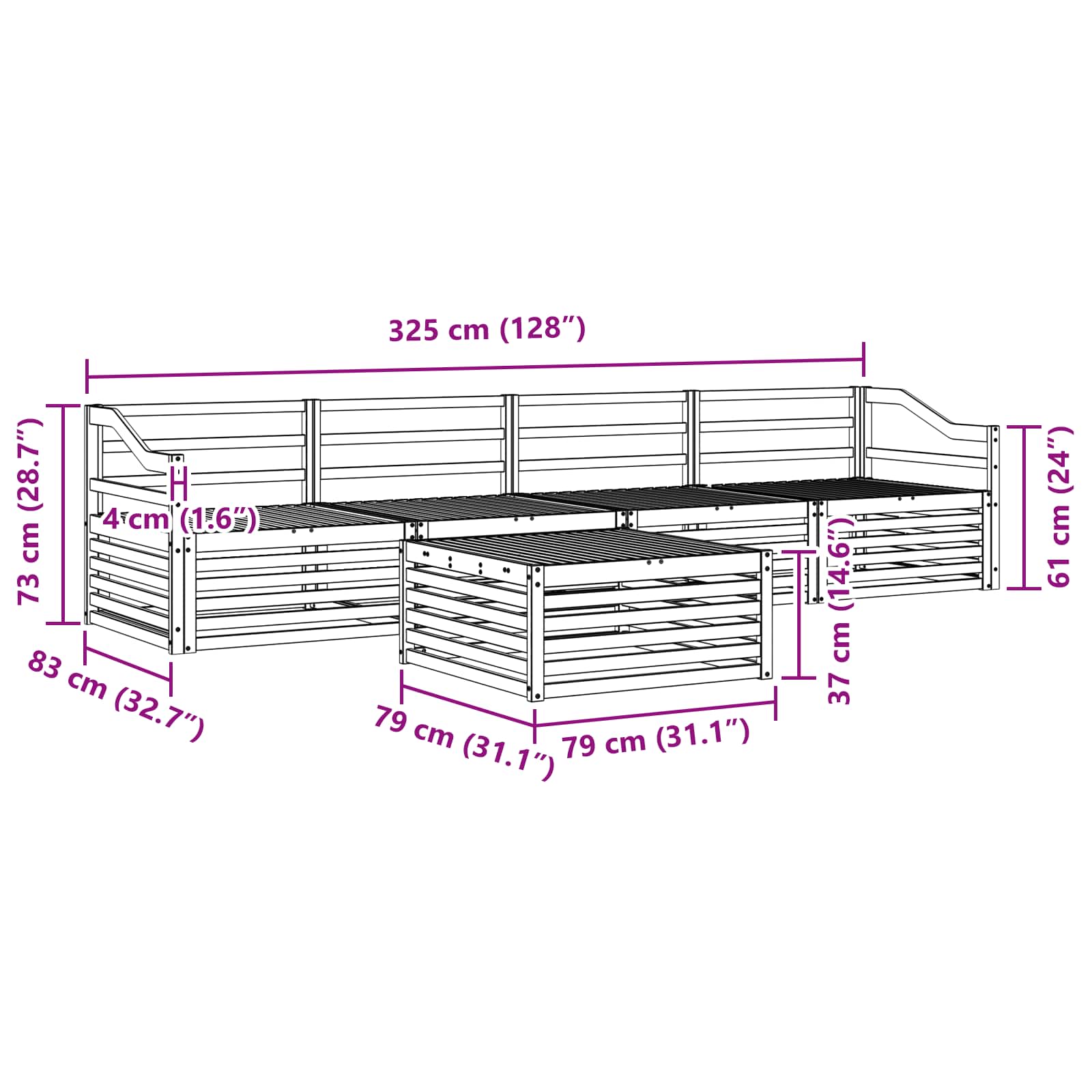 Utendørs sofa-sett 5 pcs Naturlig vidaXL