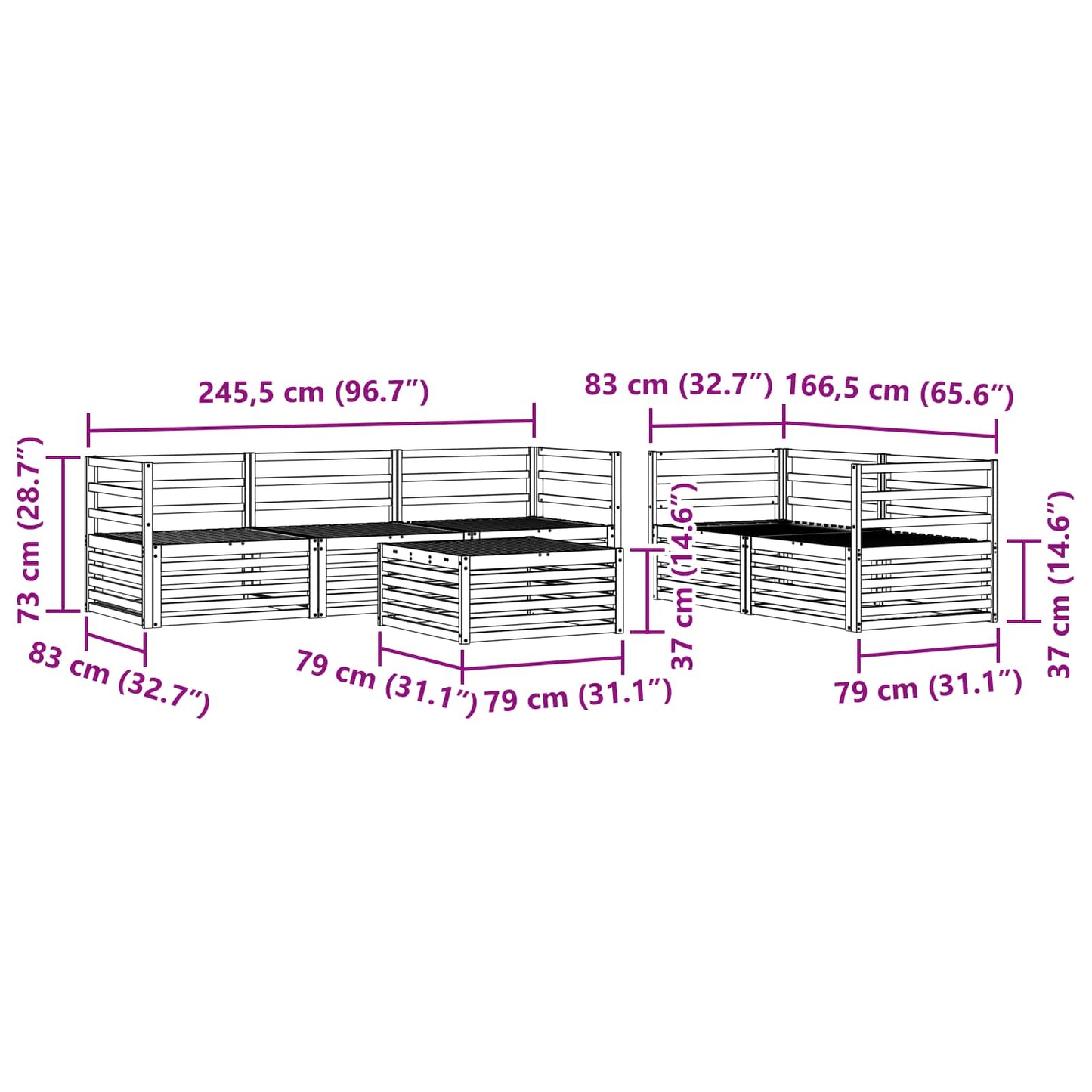 Utendørs sofa-sett 6 pcs Naturlig vidaXL