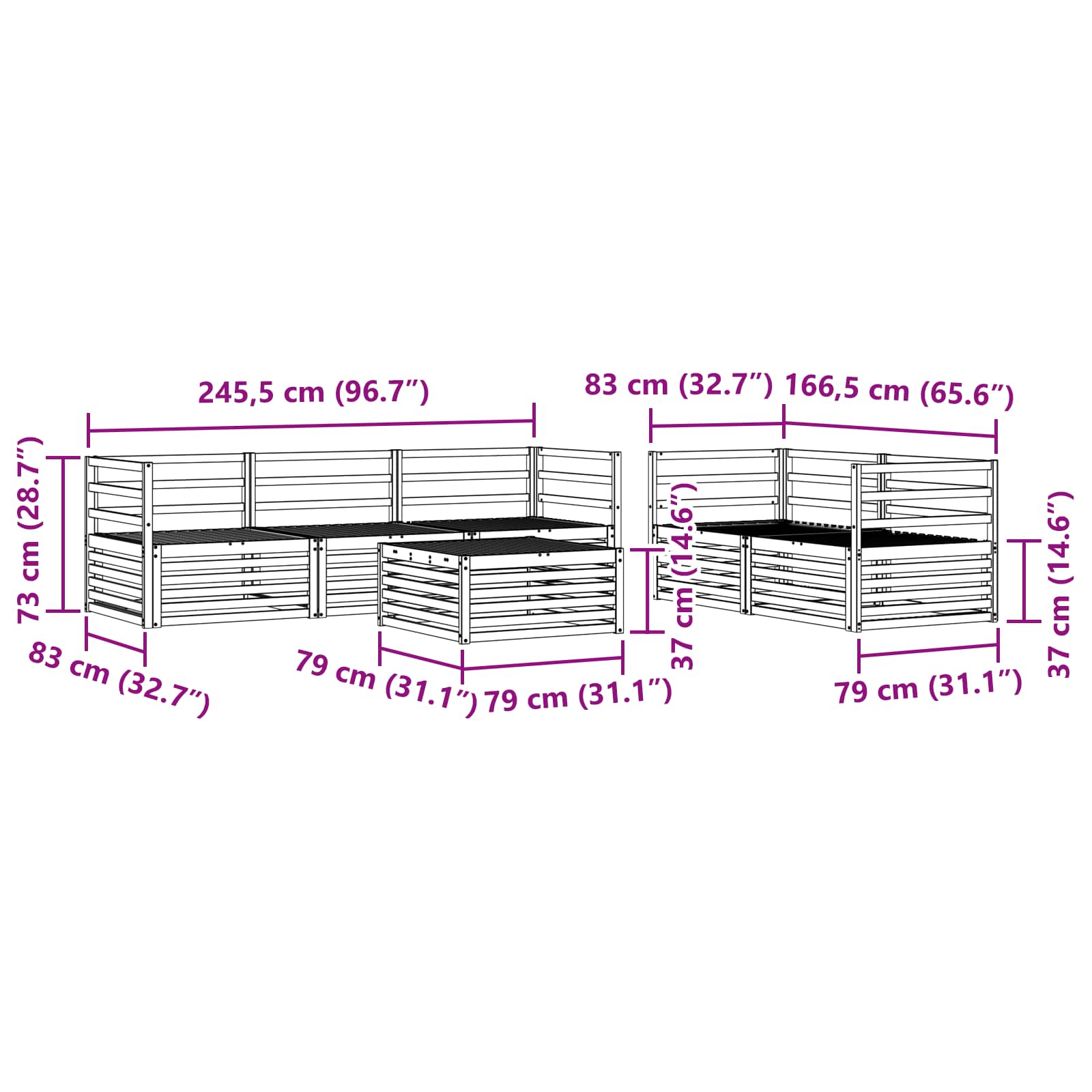 Utendørs sofa-sett 6 pcs Naturlig vidaXL