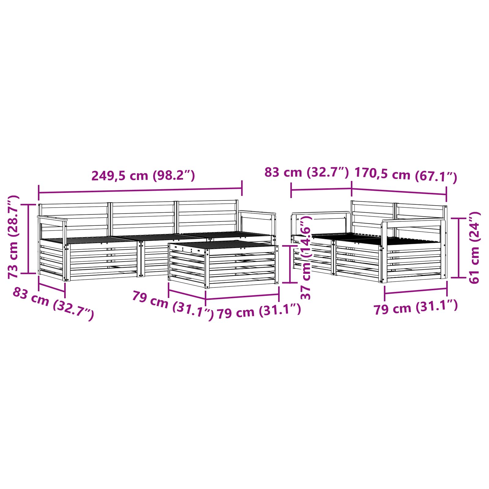 Utendørs sofa-sett 6 pcs Naturlig vidaXL