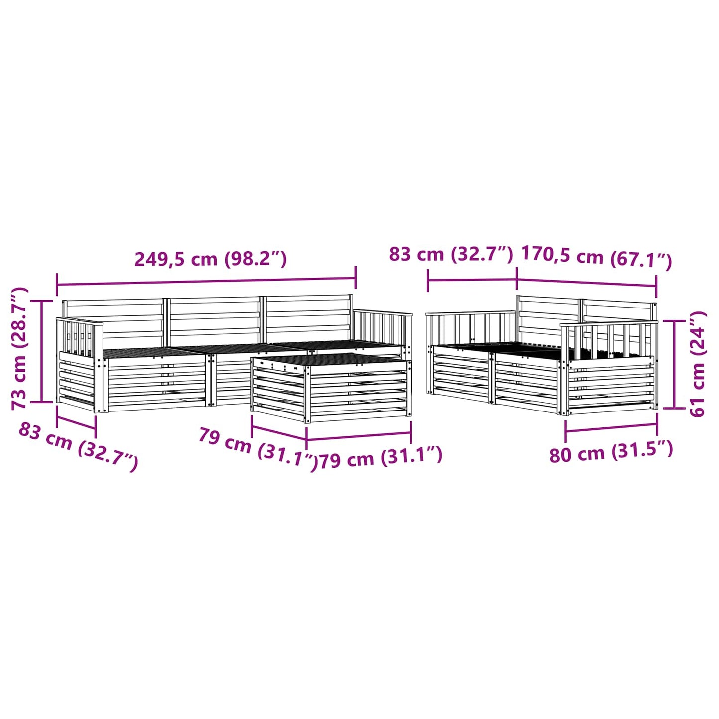 Utendørs sofa-sett 6 pcs Naturlig vidaXL