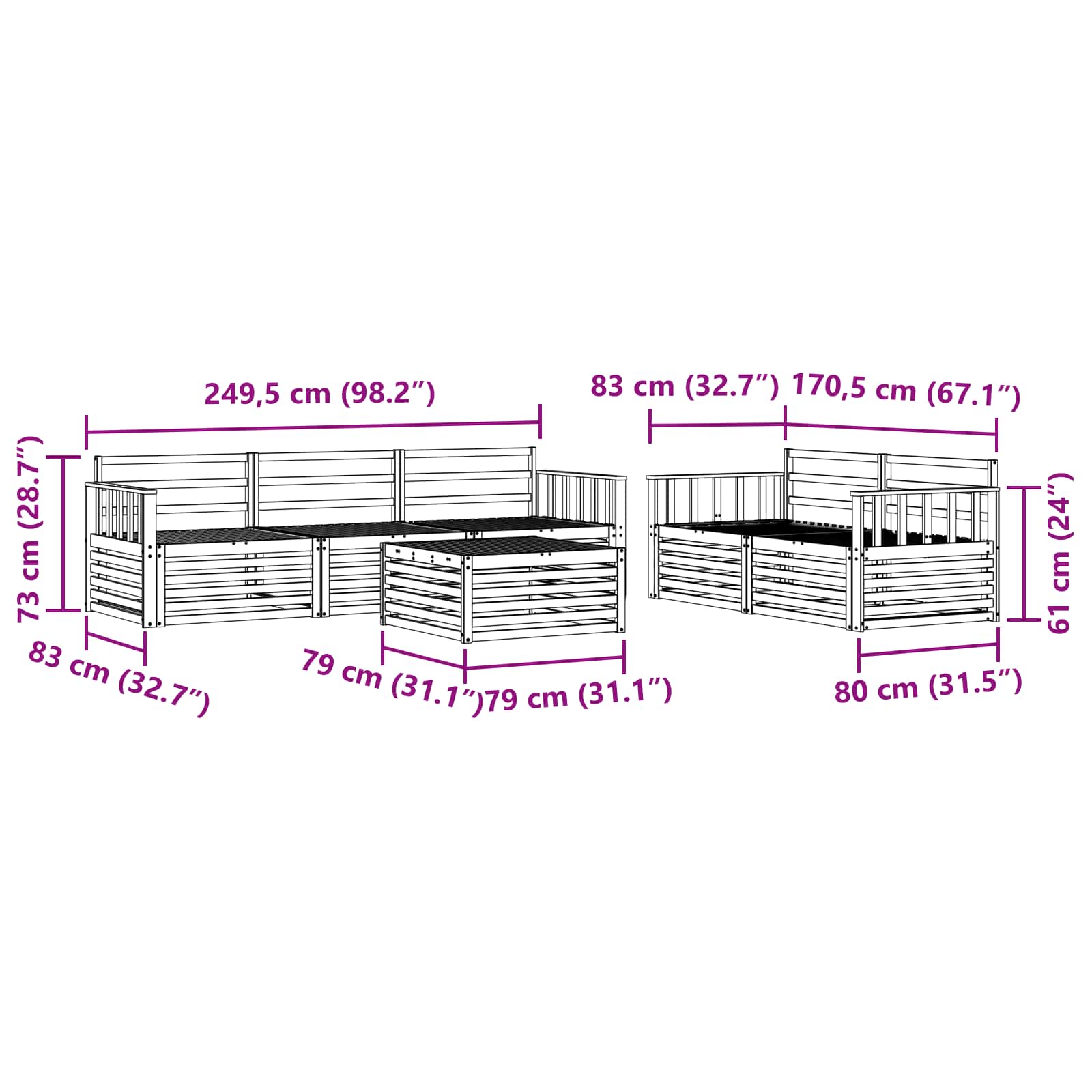 Utendørs sofa-sett 6 pcs Naturlig vidaXL