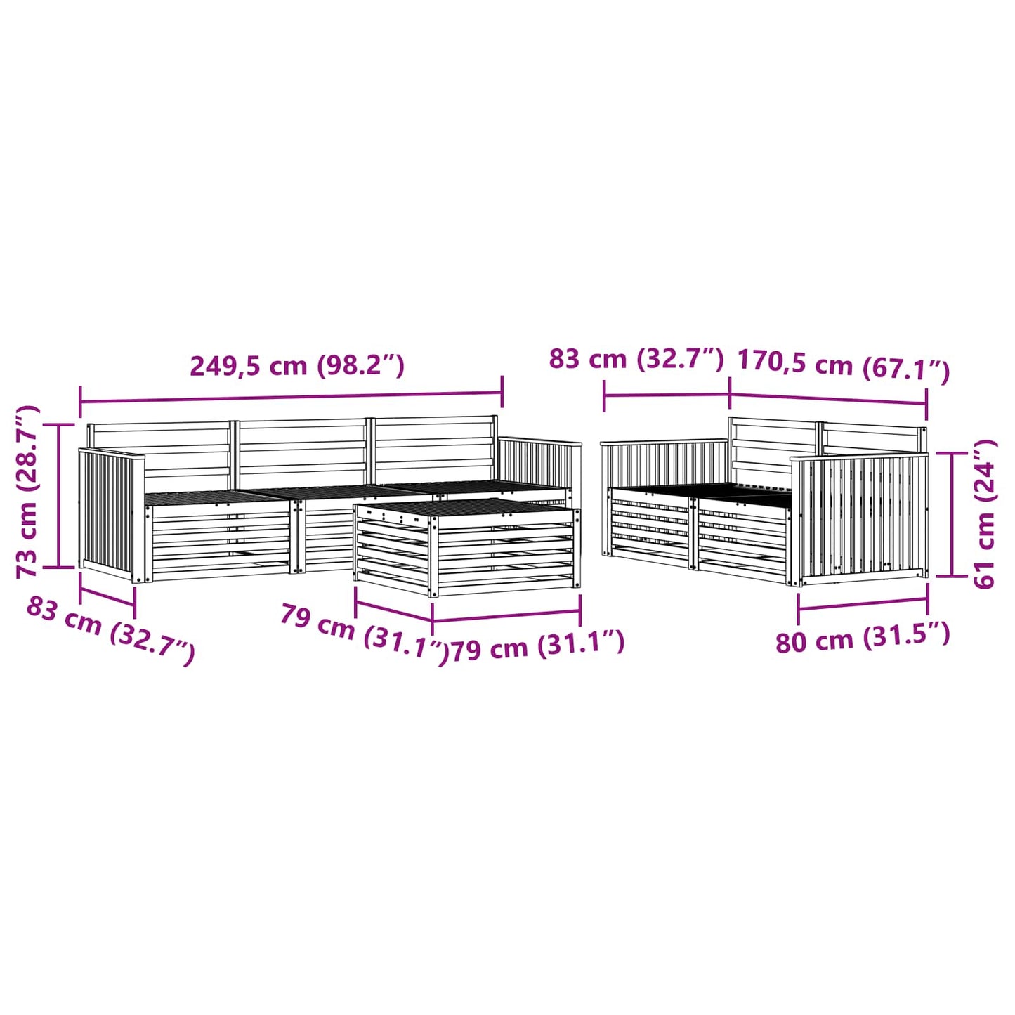 Utendørs sofa-sett 6 pcs Naturlig vidaXL