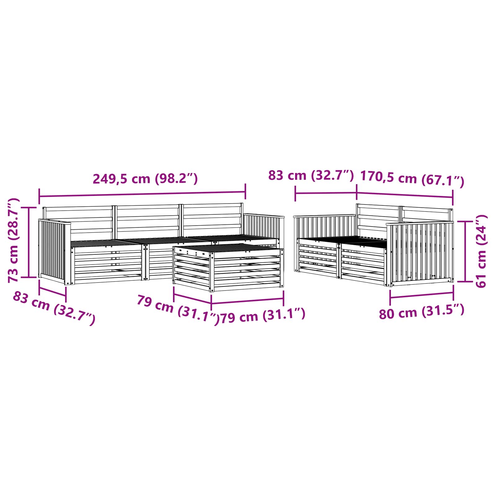 Utendørs sofa-sett 6 pcs Naturlig vidaXL