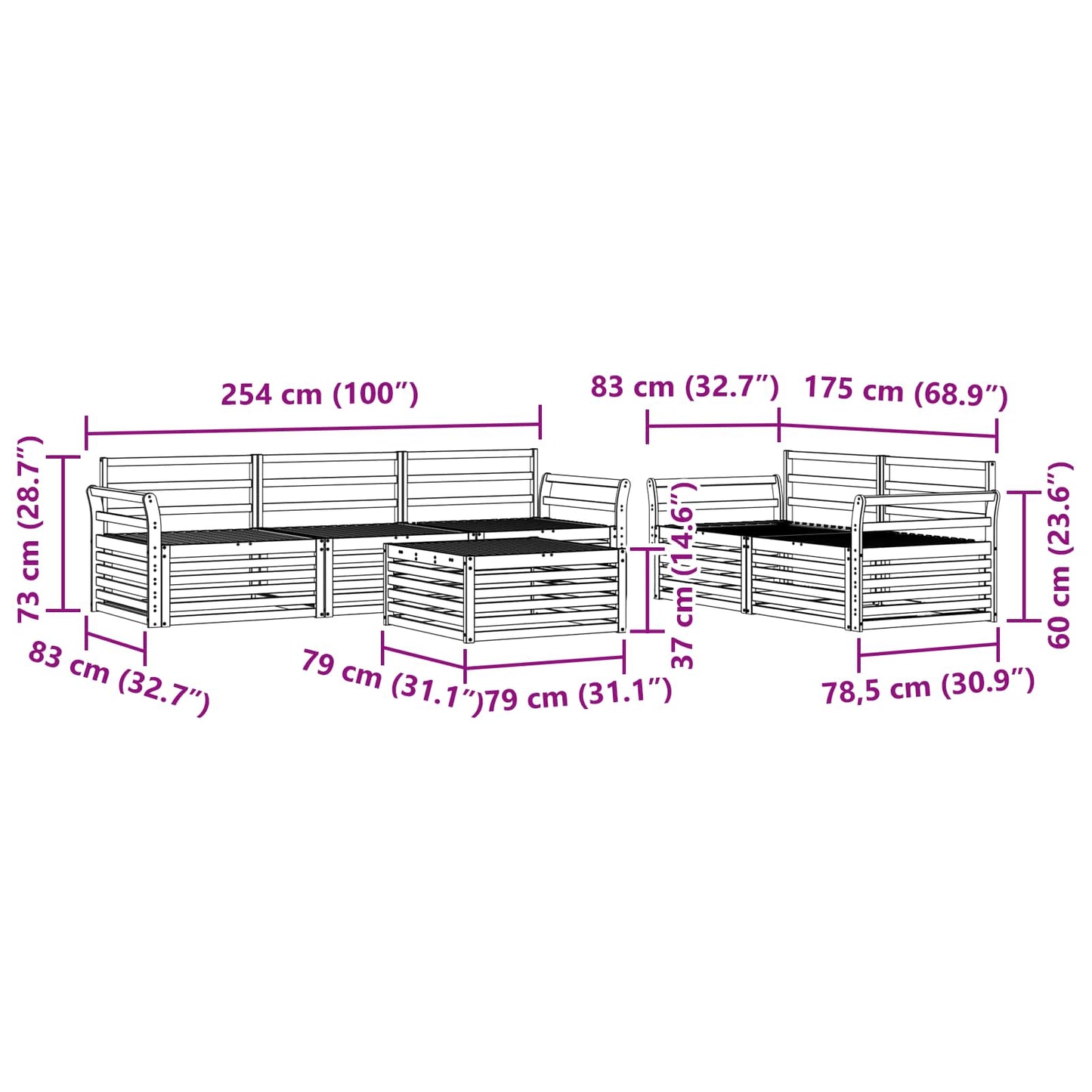 Utendørs sofa-sett 6 pcs Naturlig vidaXL