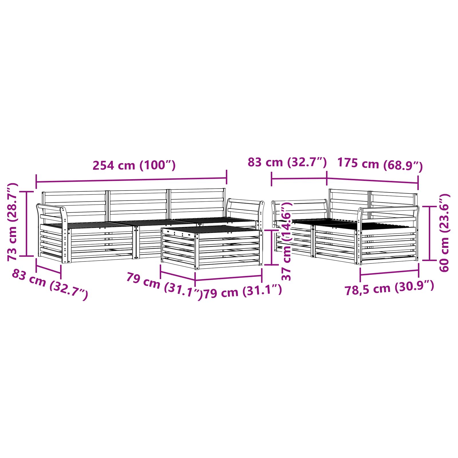 Utendørs sofa-sett 6 pcs Naturlig vidaXL
