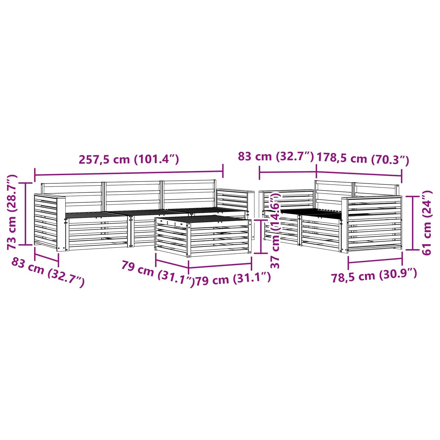Utendørs sofa-sett 6 pcs Naturlig vidaXL