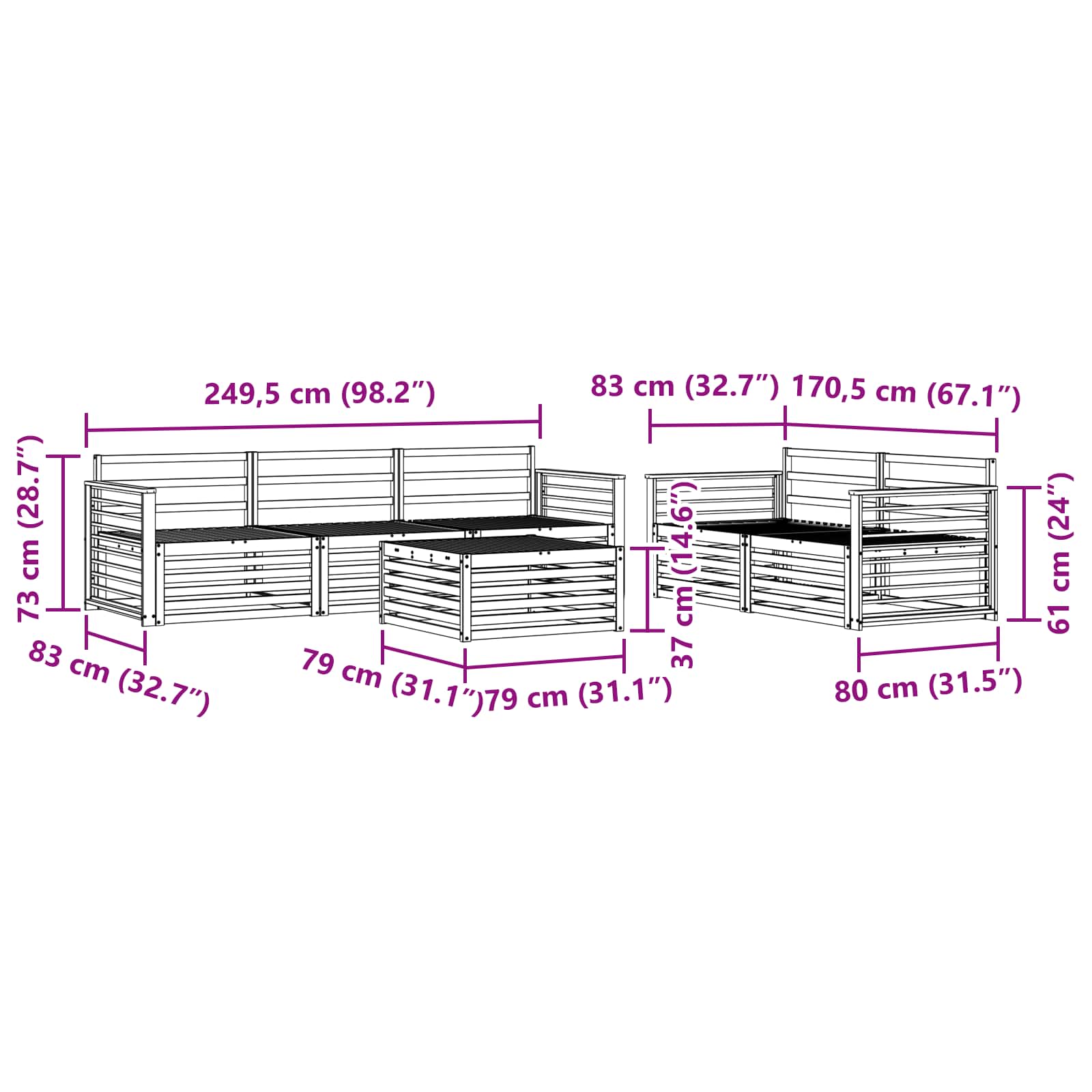 Utendørs sofa-sett 6 pcs Naturlig vidaXL