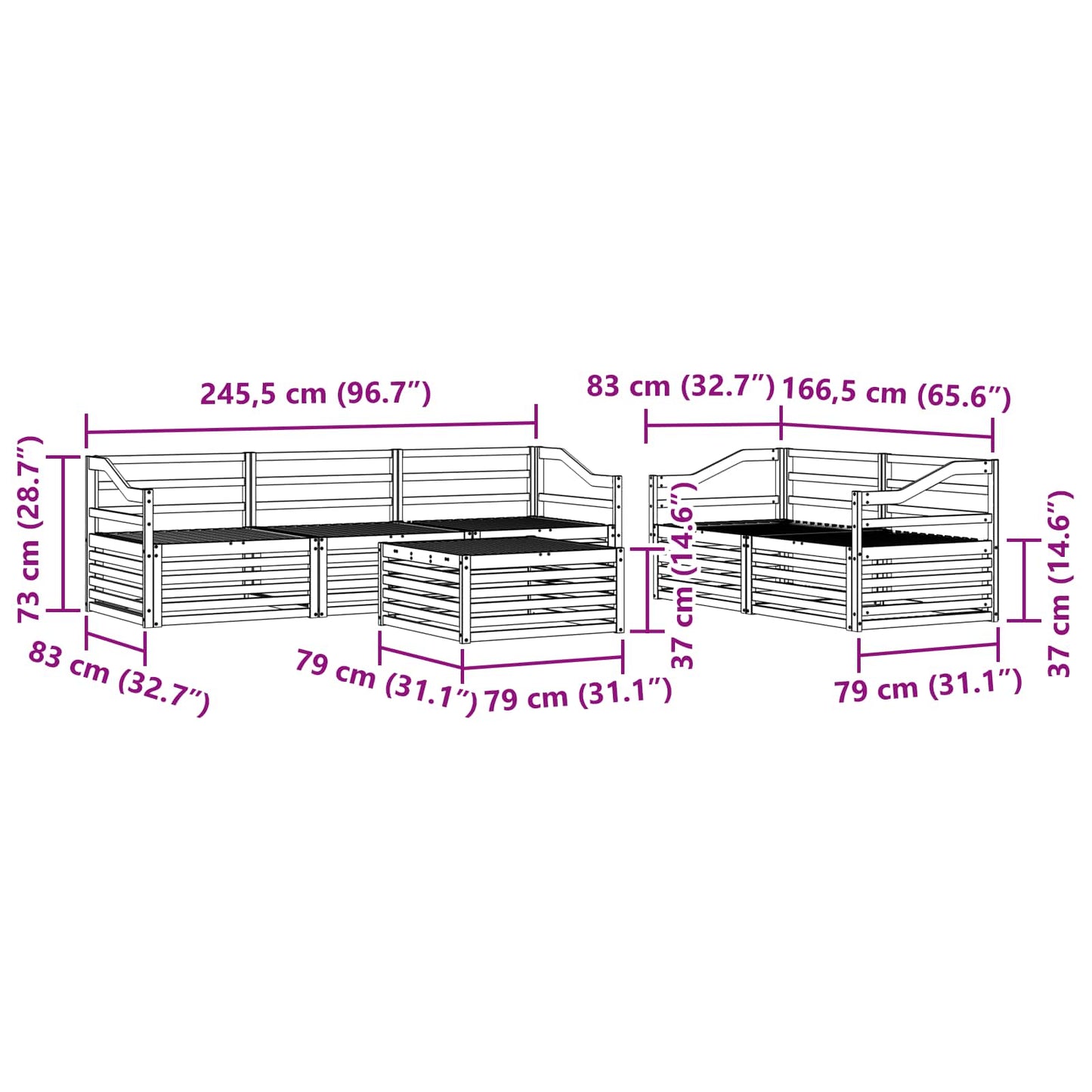 Utendørs sofa-sett 6 pcs Naturlig vidaXL