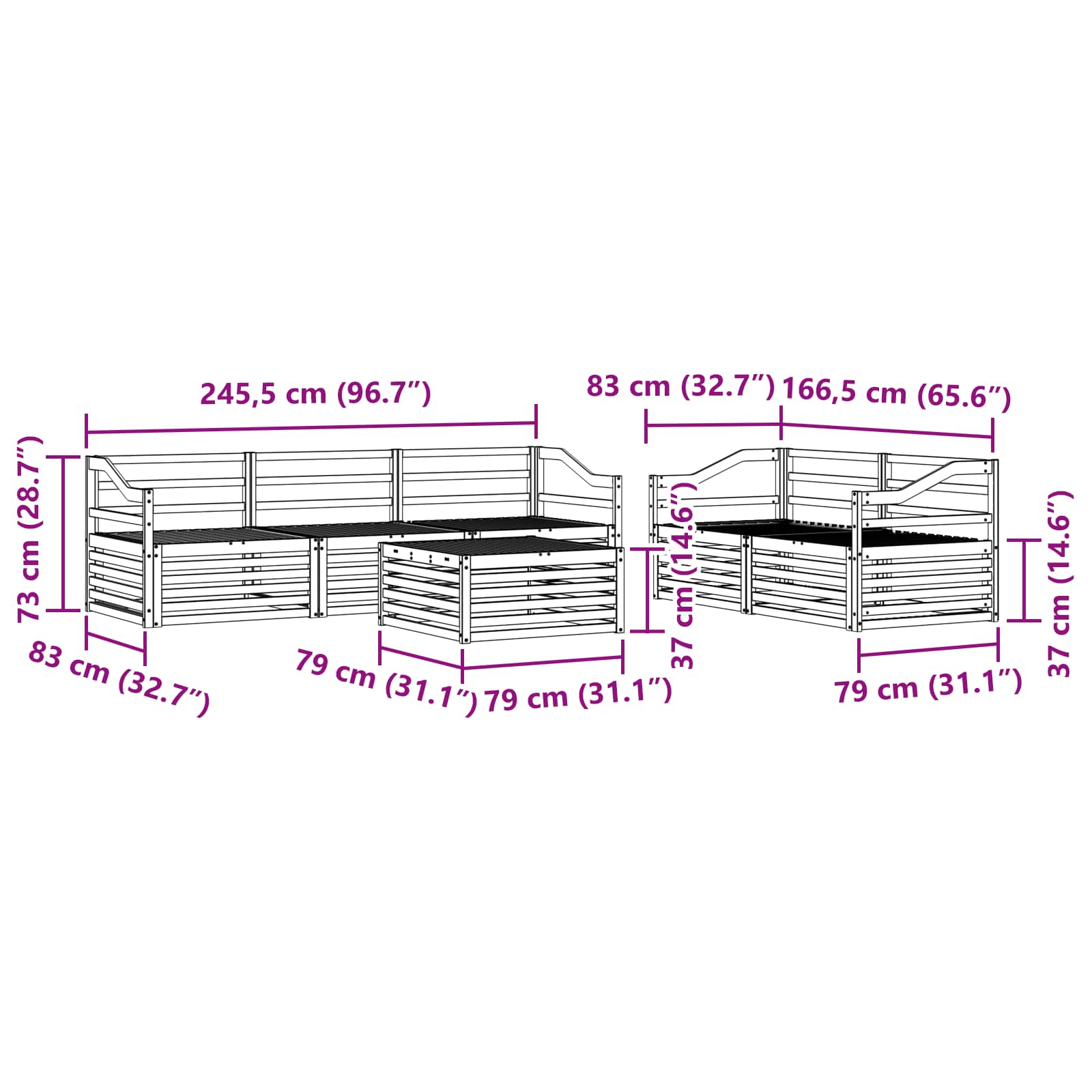 Utendørs sofa-sett 6 pcs Naturlig vidaXL