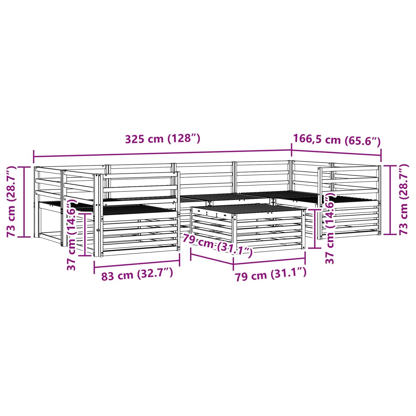 Utendørs sofa-sett 7 pcs Naturlig vidaXL