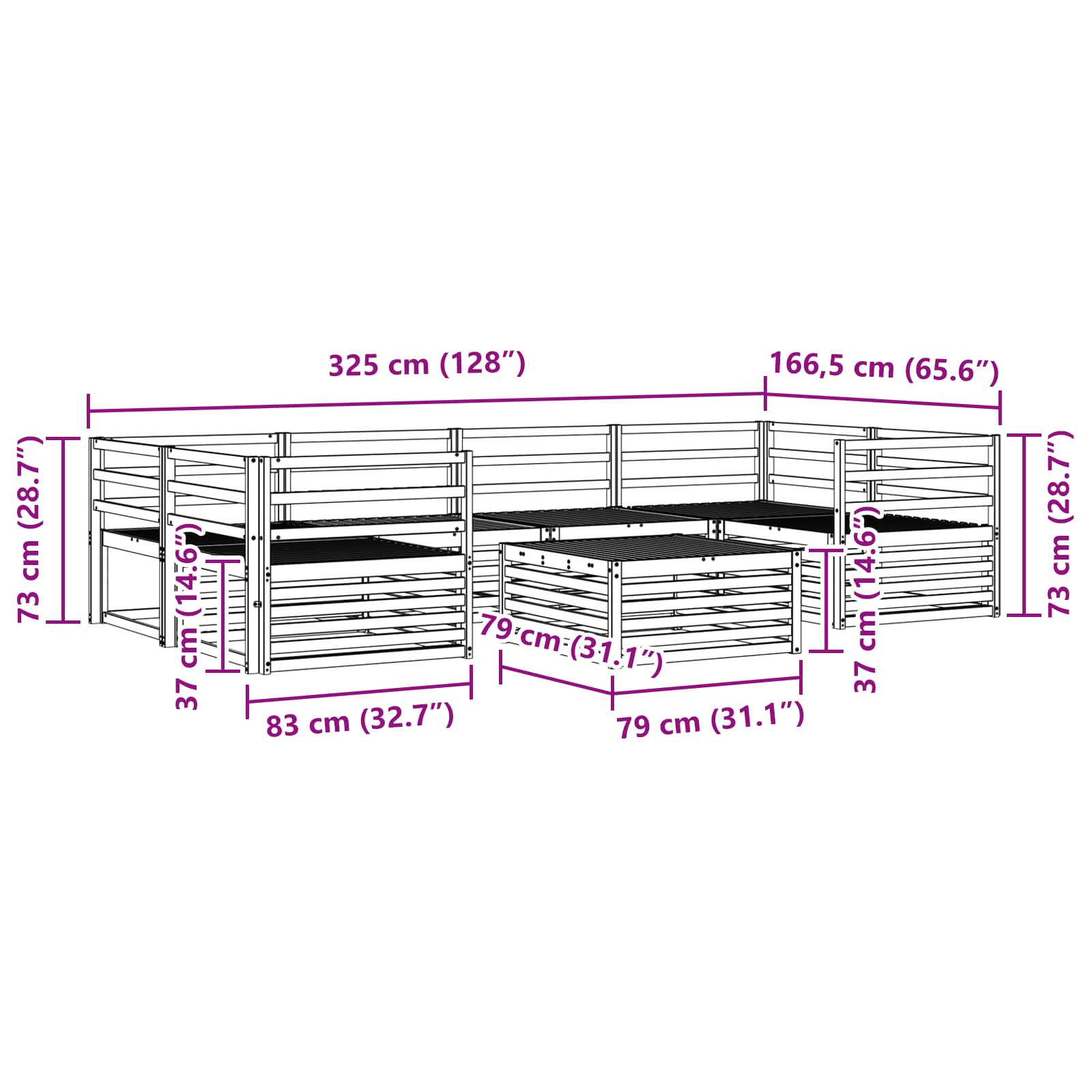 Utendørs sofa-sett 7 pcs Naturlig vidaXL