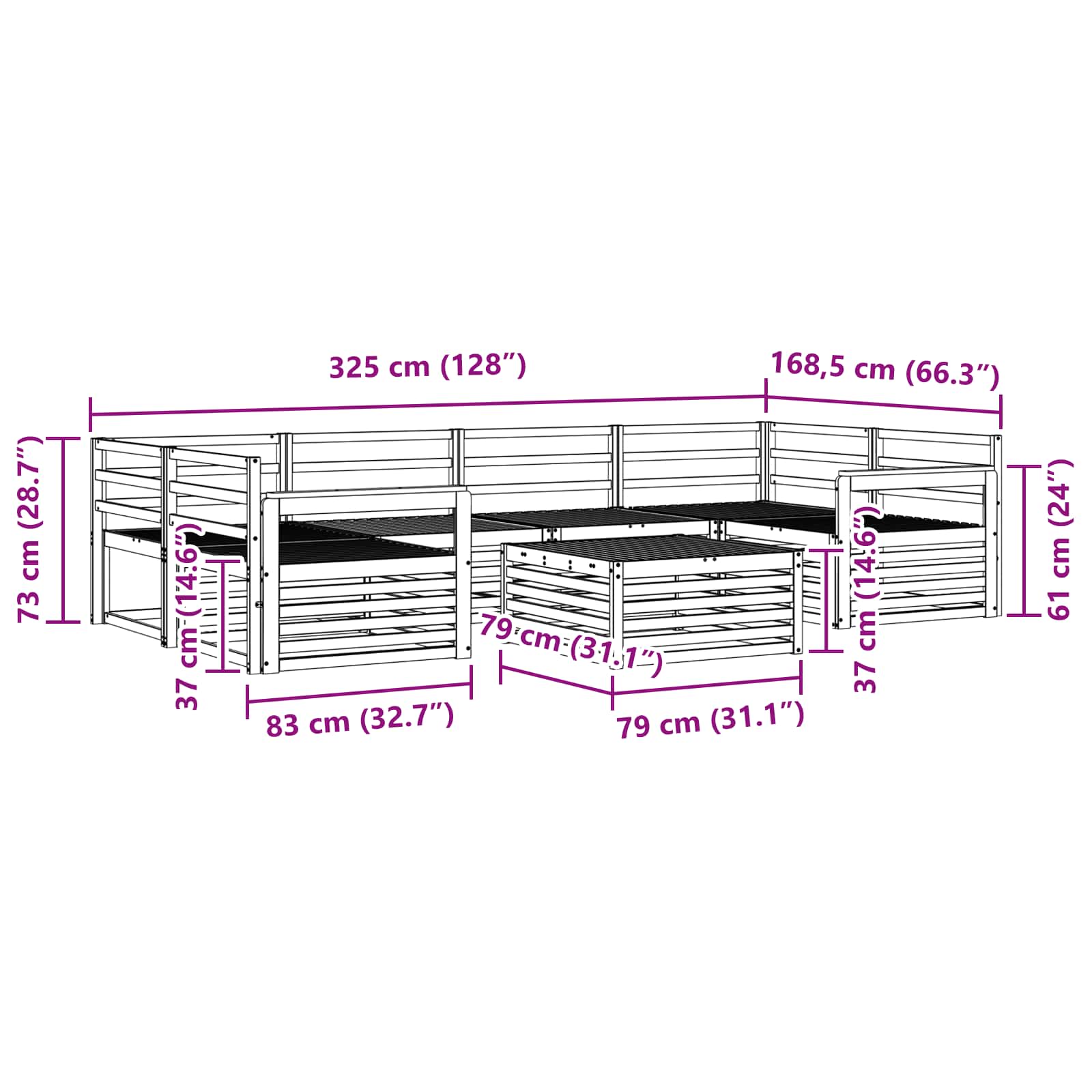 Utendørs sofa-sett 7 pcs Naturlig vidaXL