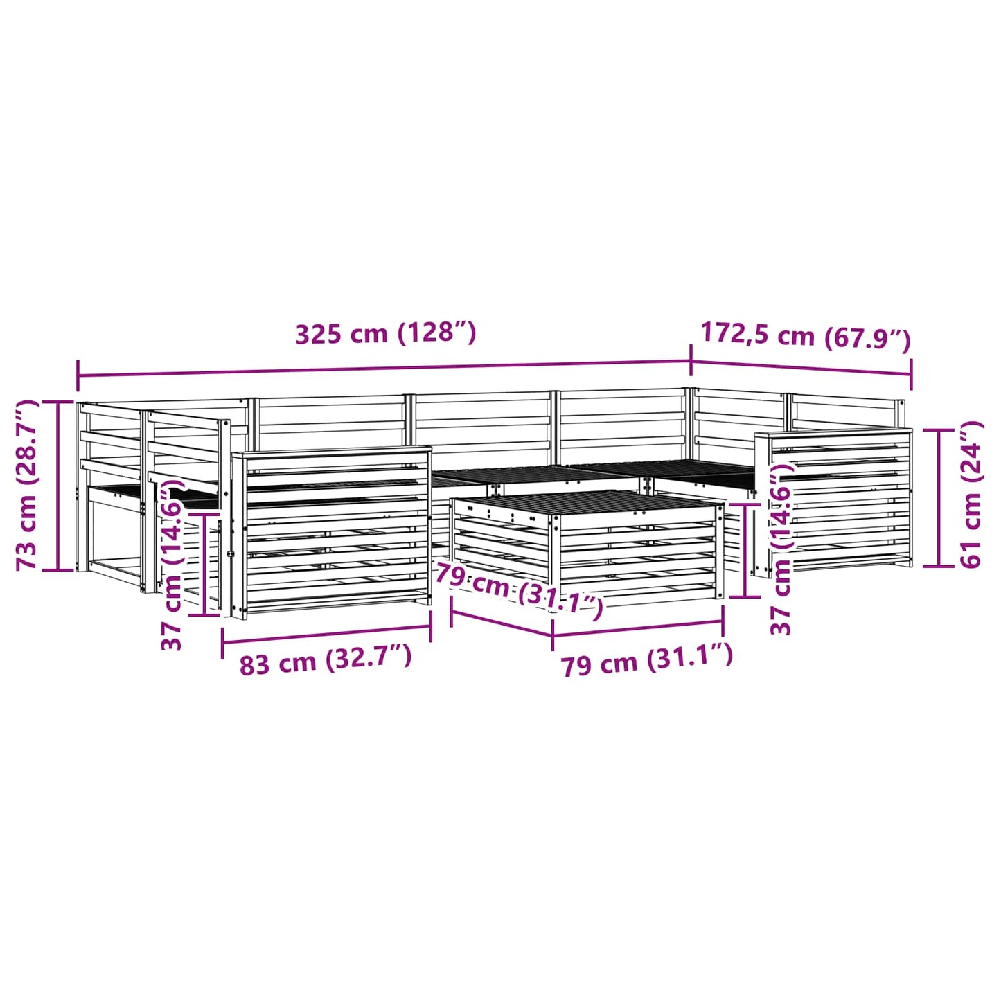 Utendørs sofa-sett 7 pcs Naturlig vidaXL