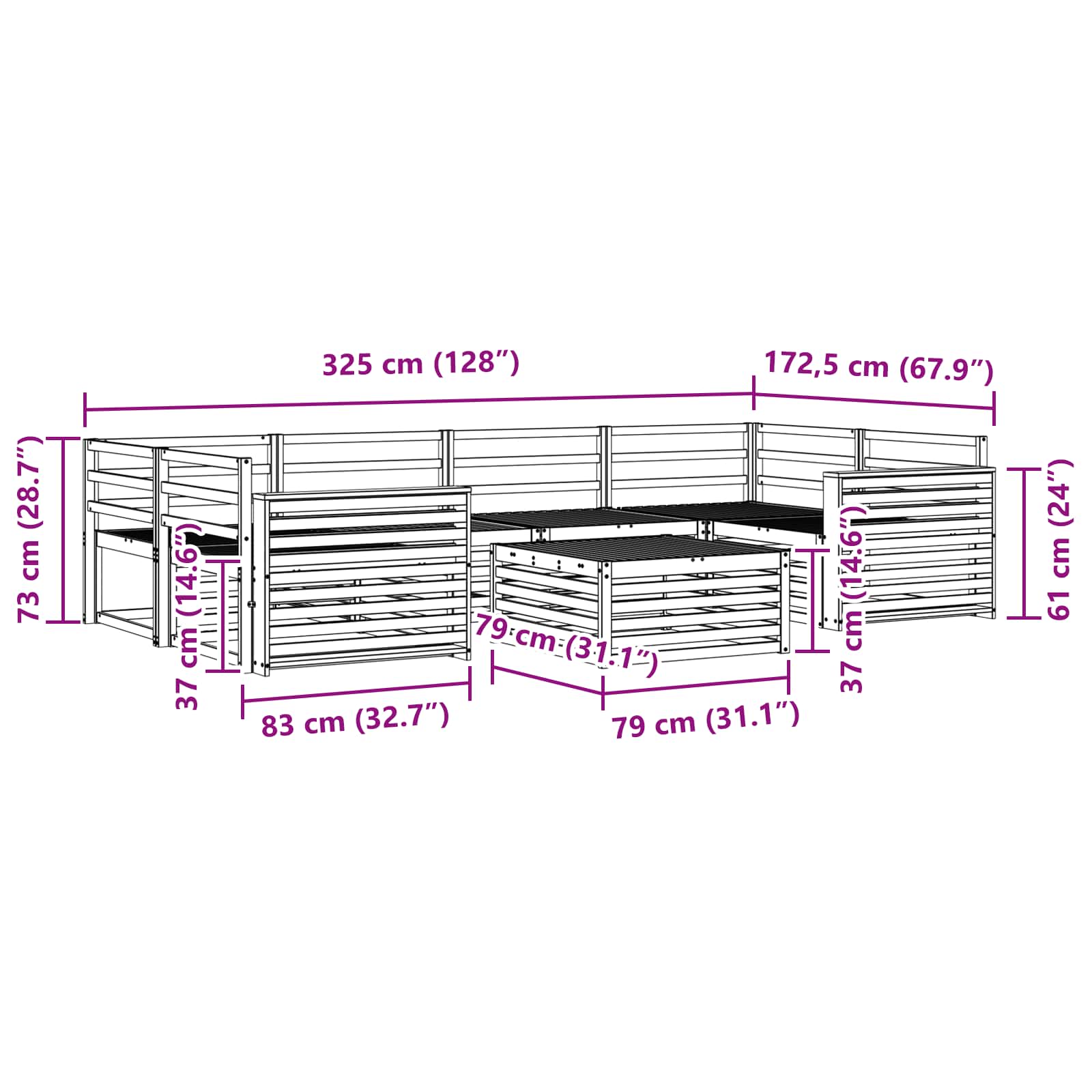 Utendørs sofa-sett 7 pcs Naturlig vidaXL