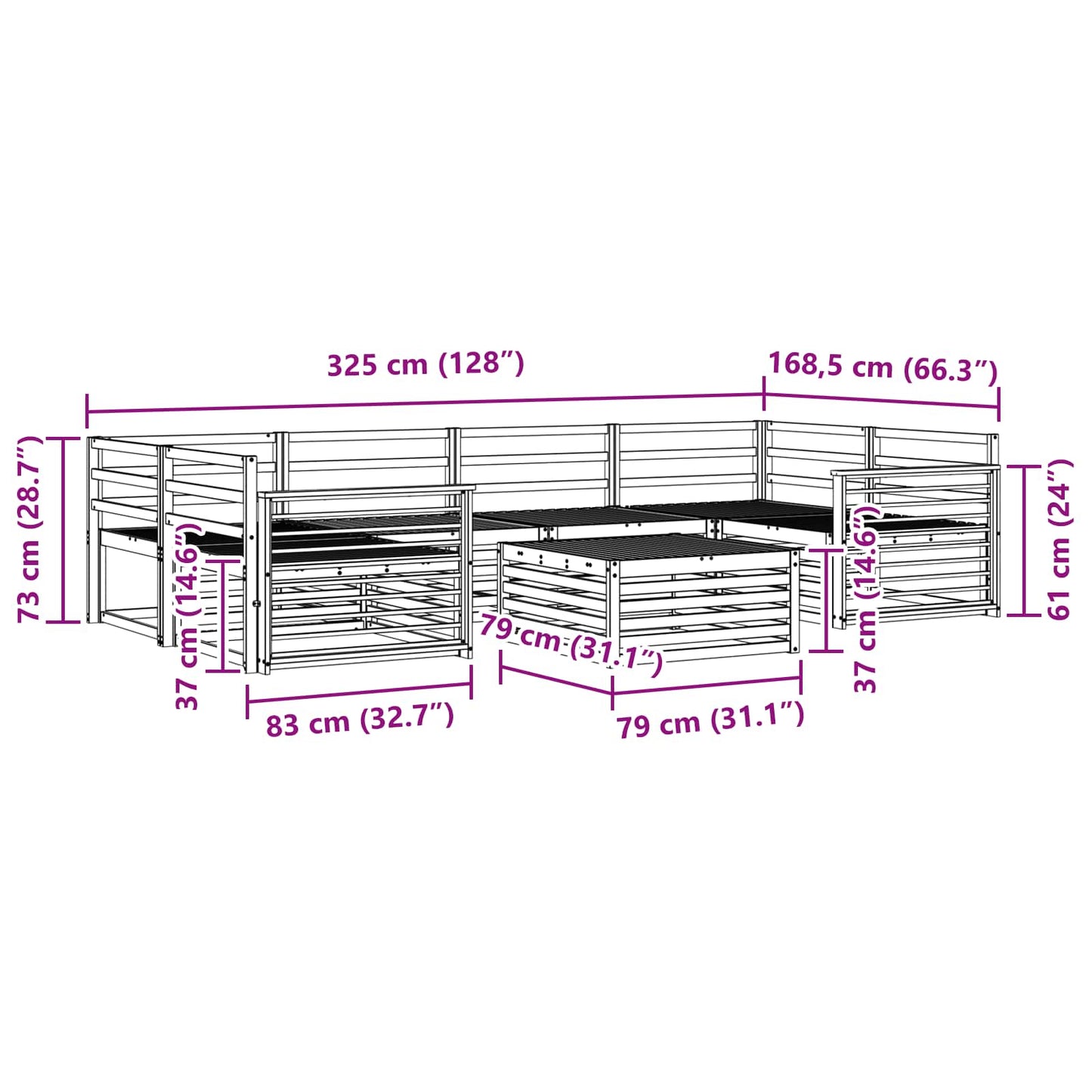 Utendørs sofa-sett 7 pcs Naturlig vidaXL