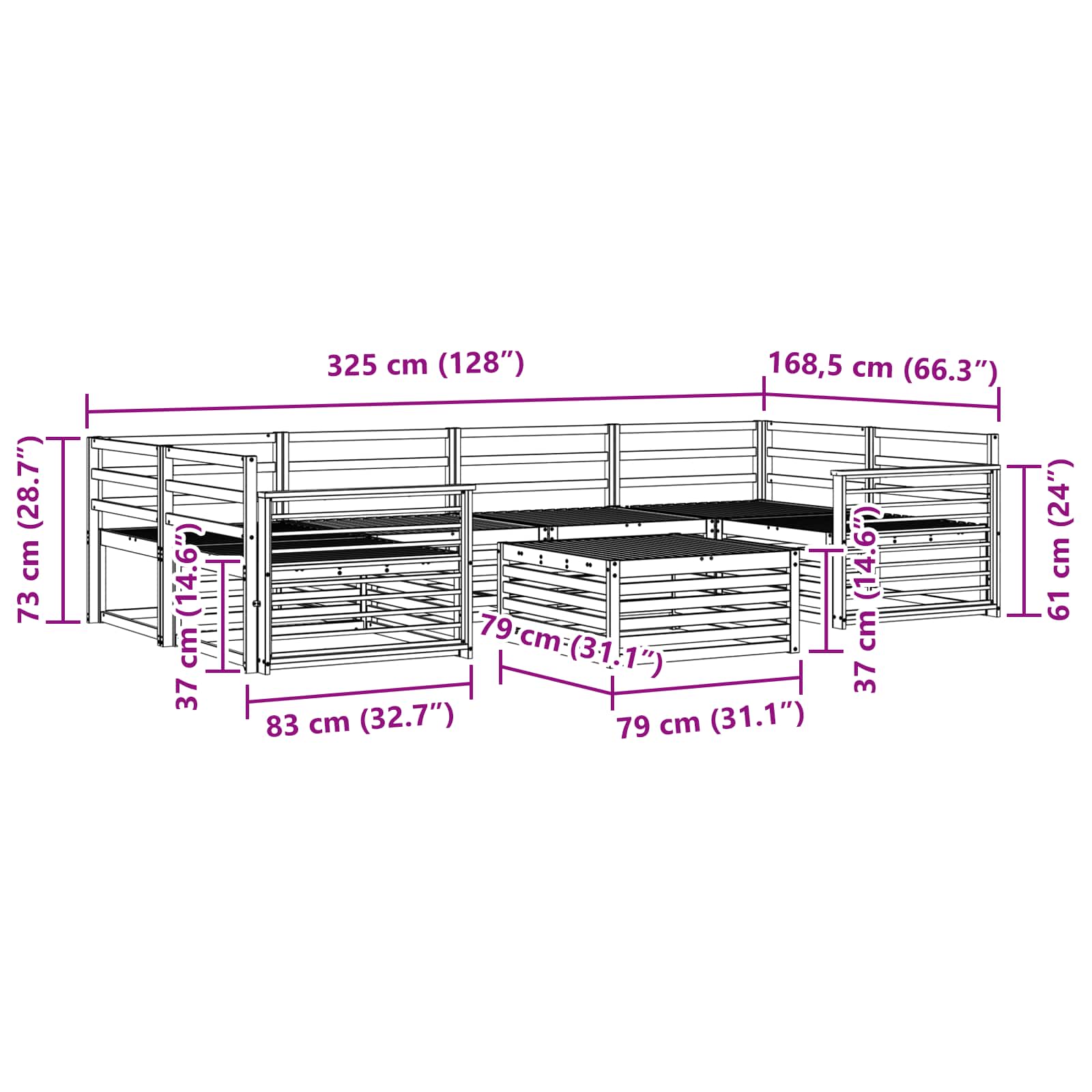 Utendørs sofa-sett 7 pcs Naturlig vidaXL