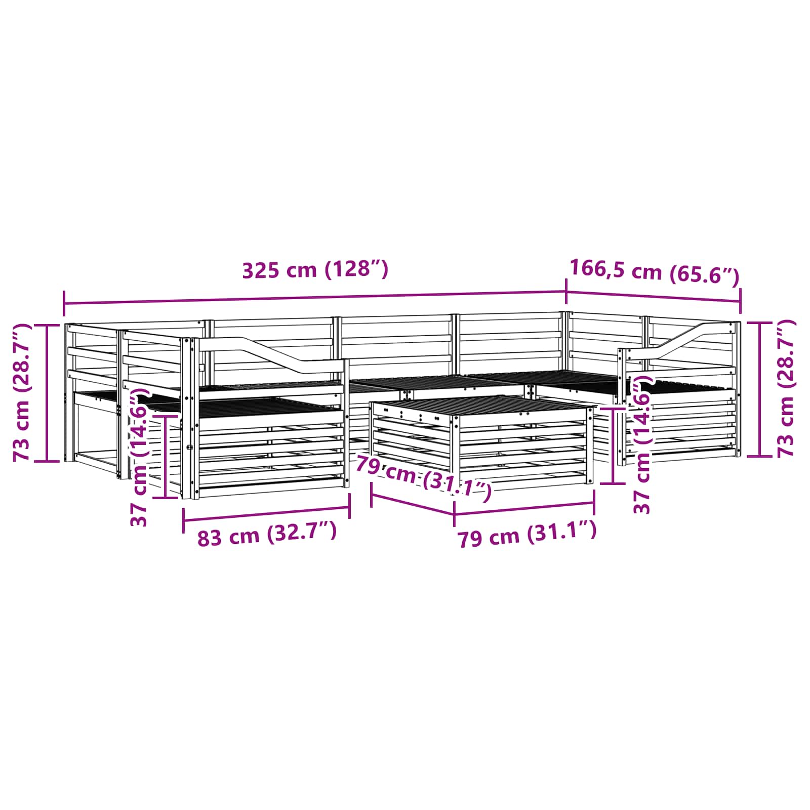 Utendørs sofa-sett 7 pcs Naturlig vidaXL