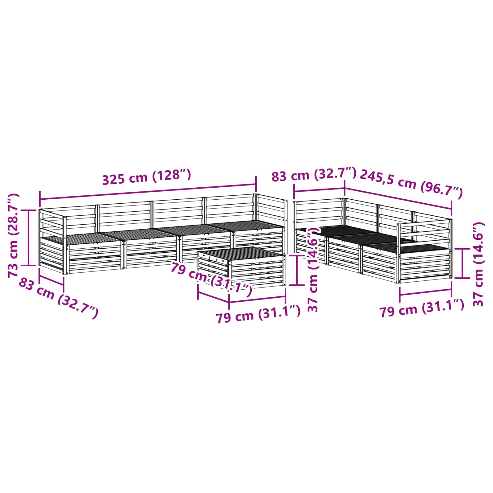 Utendørs sofa-sett 8 pcs Naturlig vidaXL
