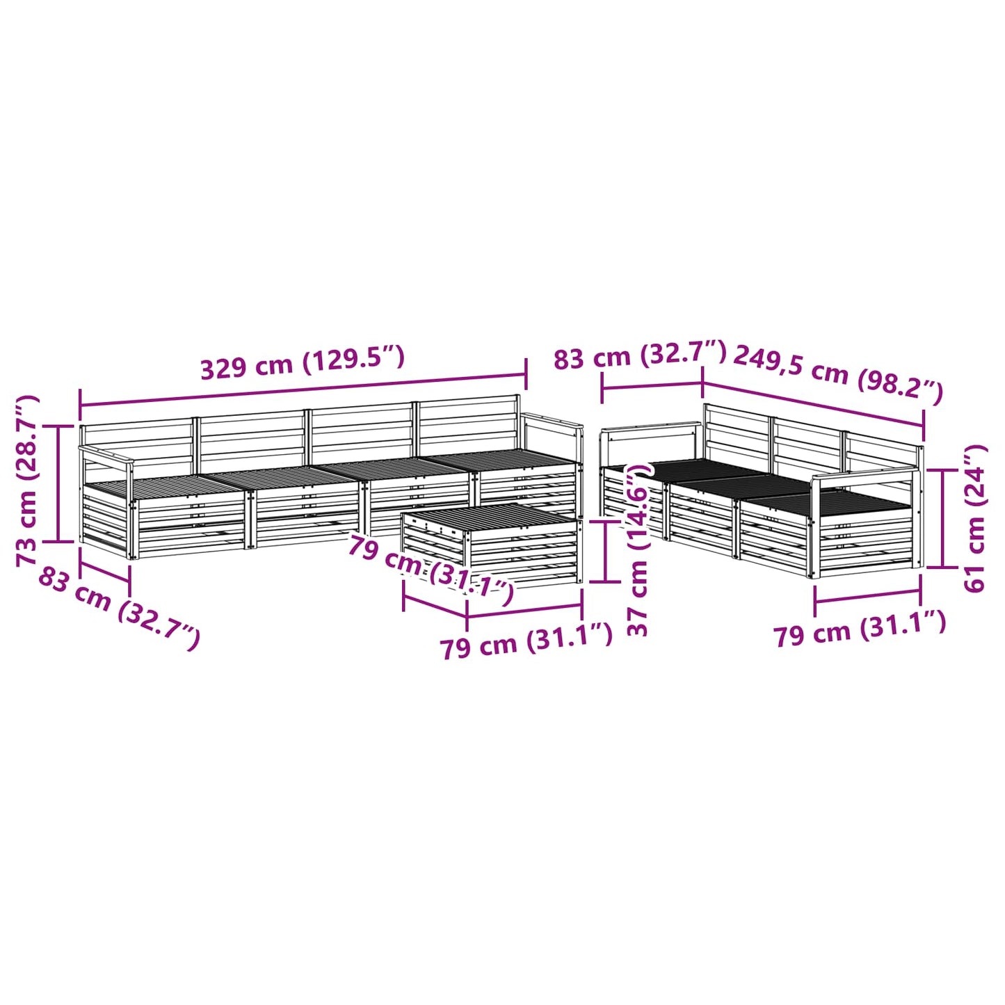 Utendørs sofa-sett 8 pcs Naturlig vidaXL