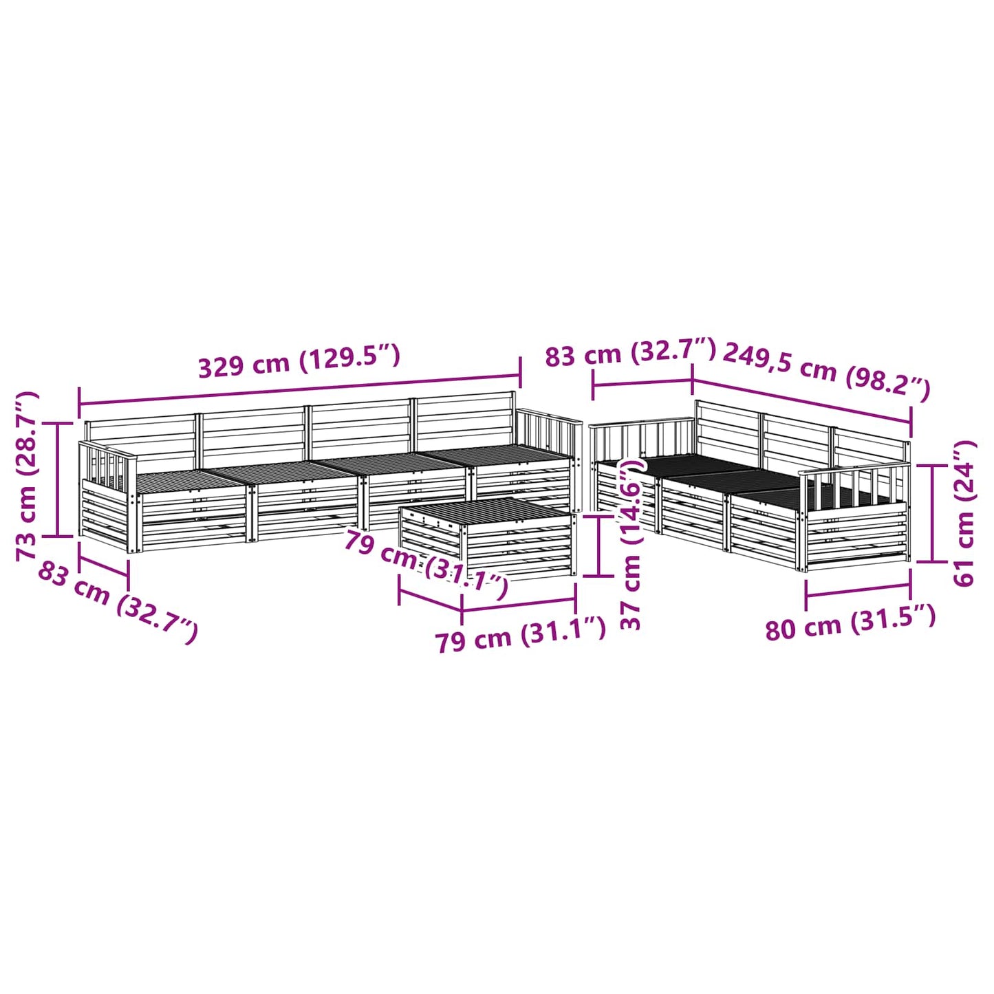 Utendørs sofa-sett 8 pcs Naturlig vidaXL