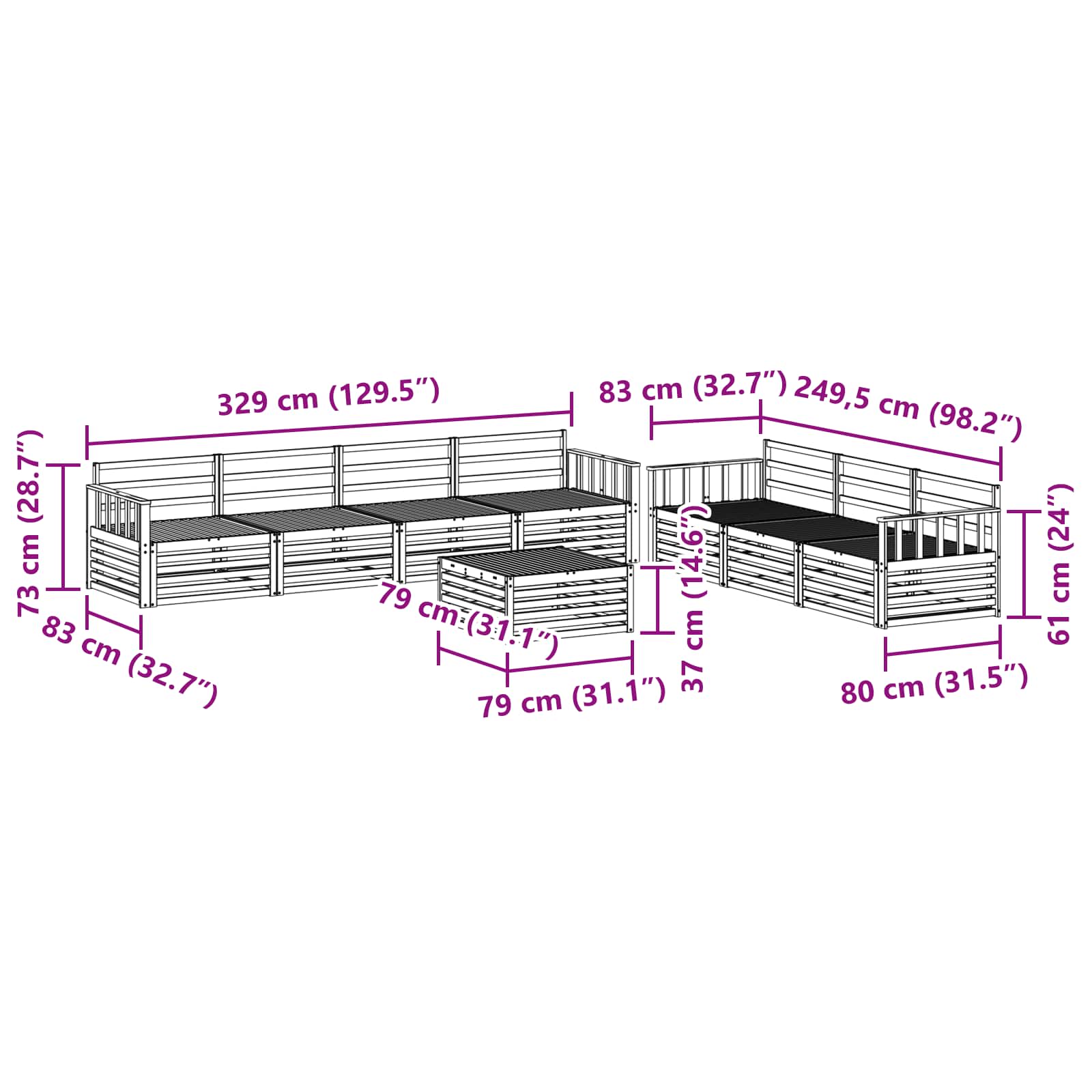 Utendørs sofa-sett 8 pcs Naturlig vidaXL