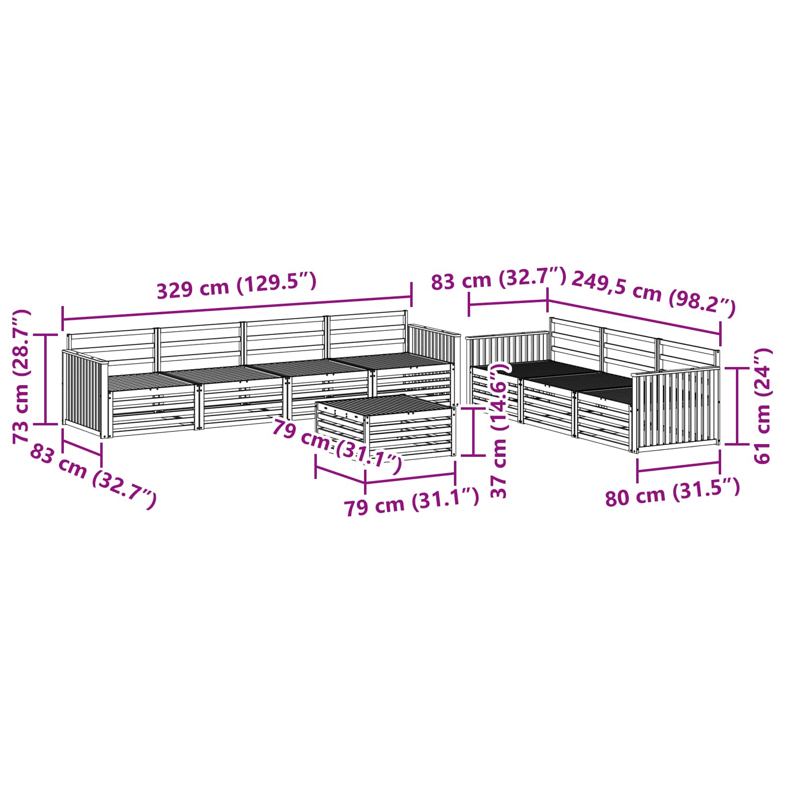 Utendørs sofa-sett 8 pcs Naturlig vidaXL